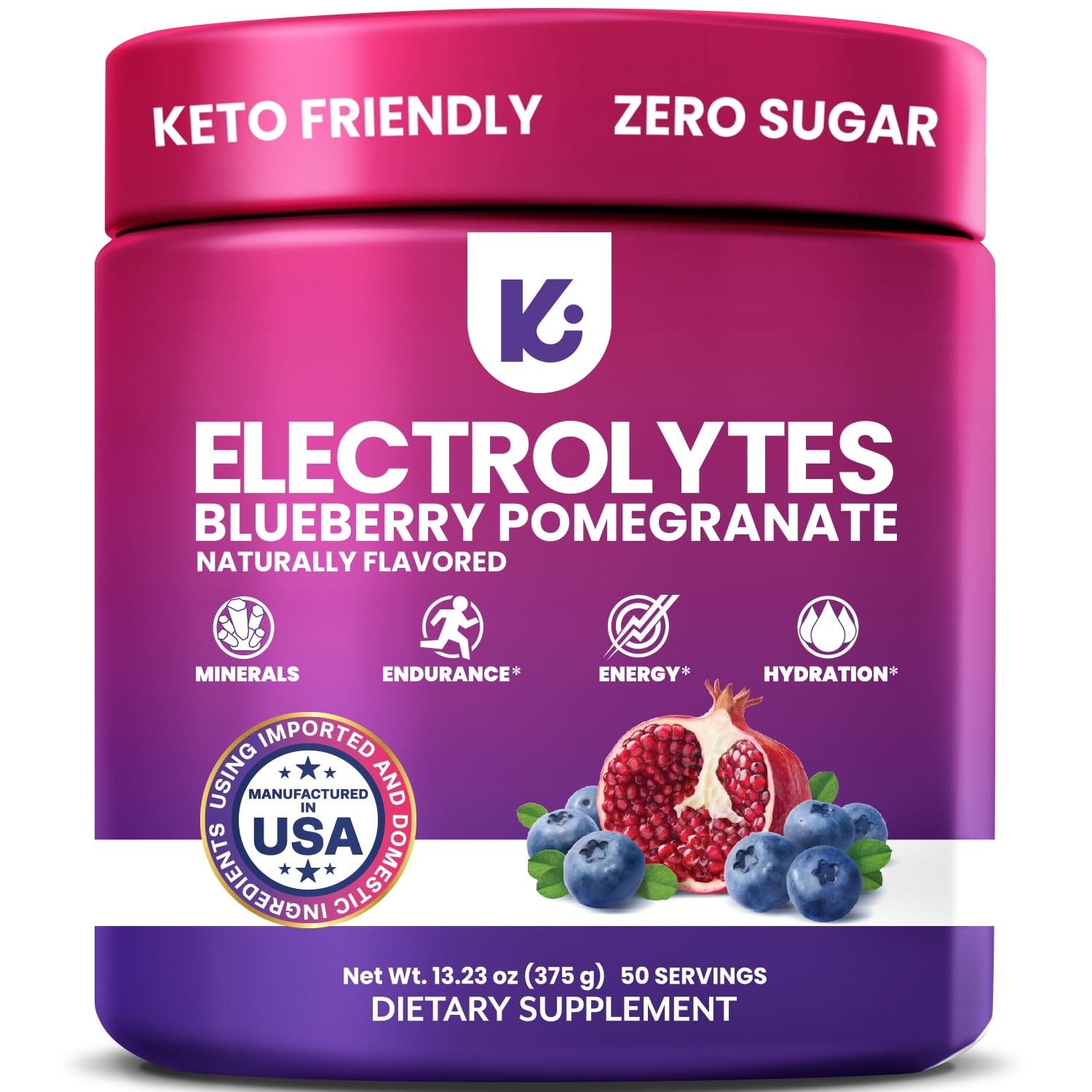 Keppi Electrolytes Powder Blueberry Pomegranate Flavor, 50 Servings, Tub