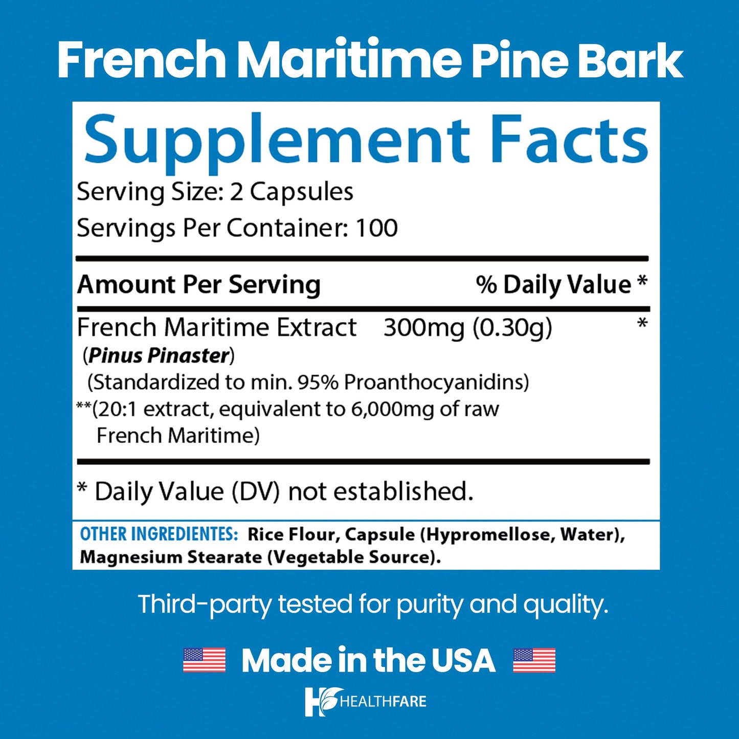 Healthfare Pine Bark Extract French Maritime Capsules, 200 Count