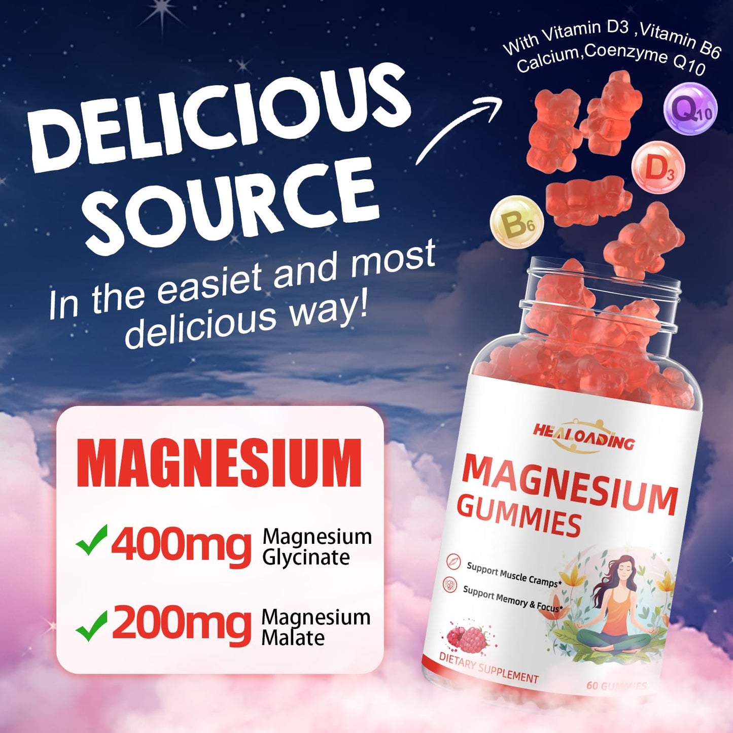 HEALOADING Magnesium Citrate Gummies 60 Count