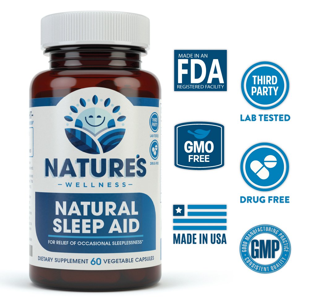 Natures Wellness Premium Natural Sleep Aid for Adults Capsules 60 Count
