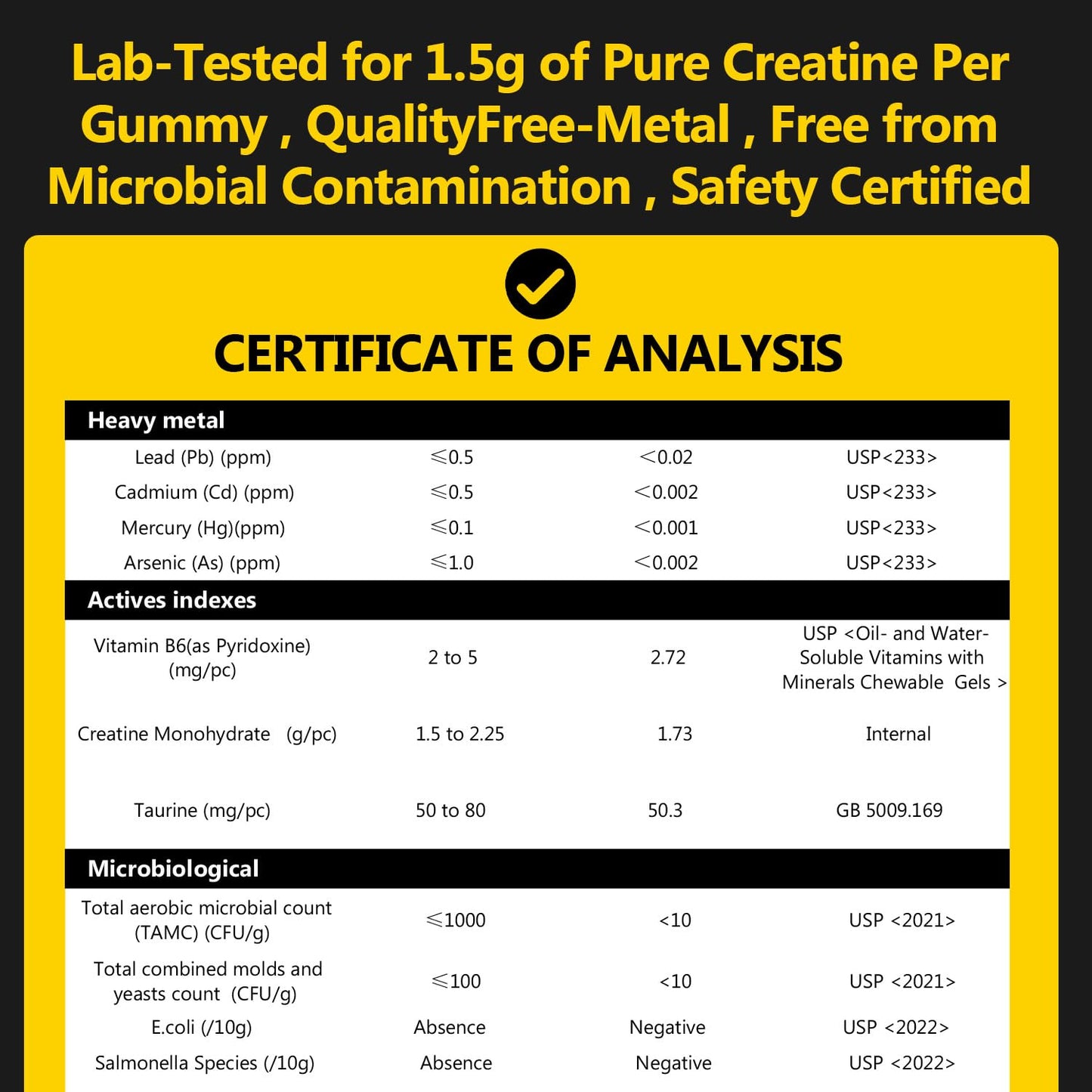 Anfinsen Sugar-Free Creatine Gummies 6000mg, Vitamin B6 & Taurine, Vegan, Gluten-Free, Lemon Flavor, 120 Gummies