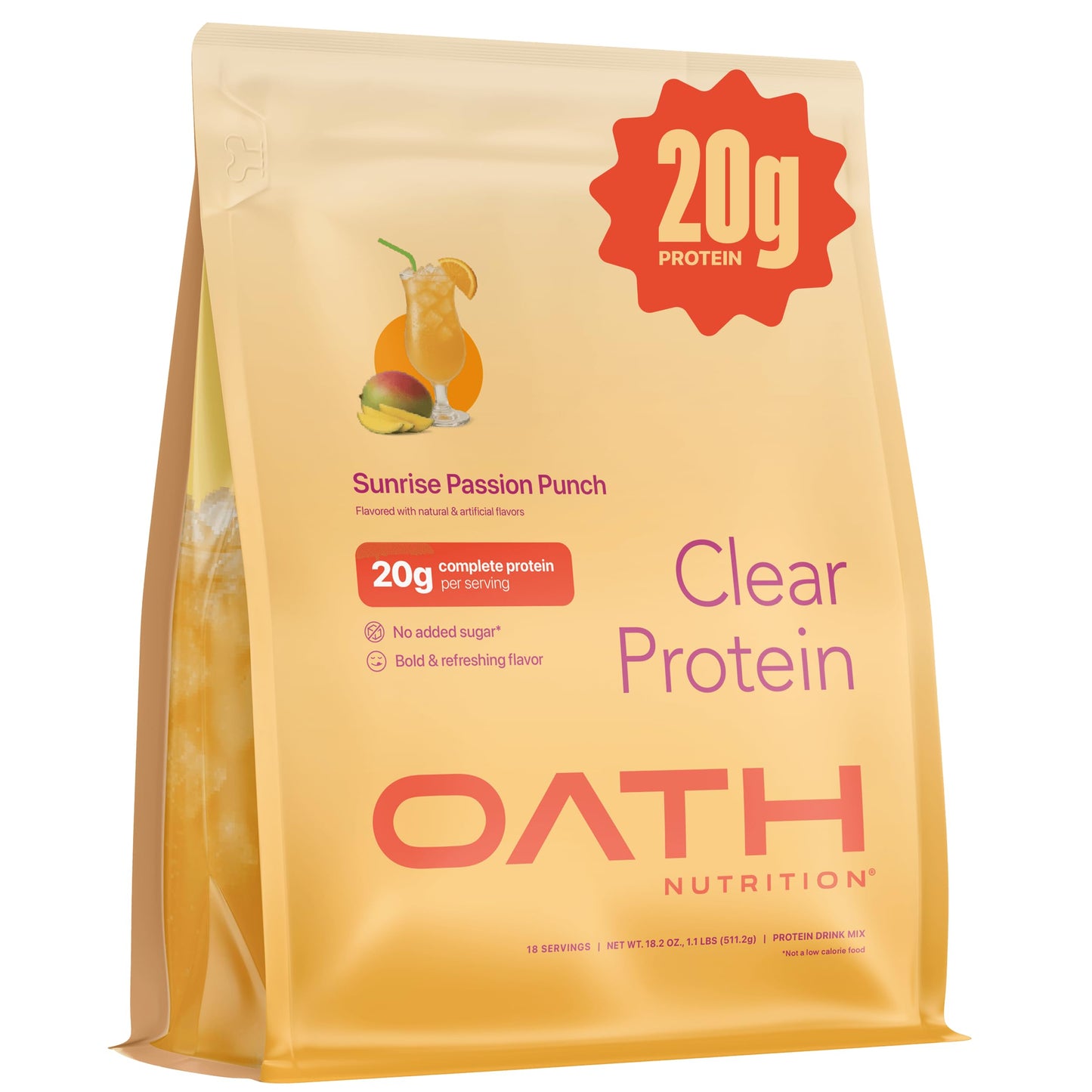 Oath Nutrition Clear Whey Isolate Protein Powder Sunrise Passion Punch, 20g Protein per Serving, No Added Sugar, Grass-Fed, 11.85 oz