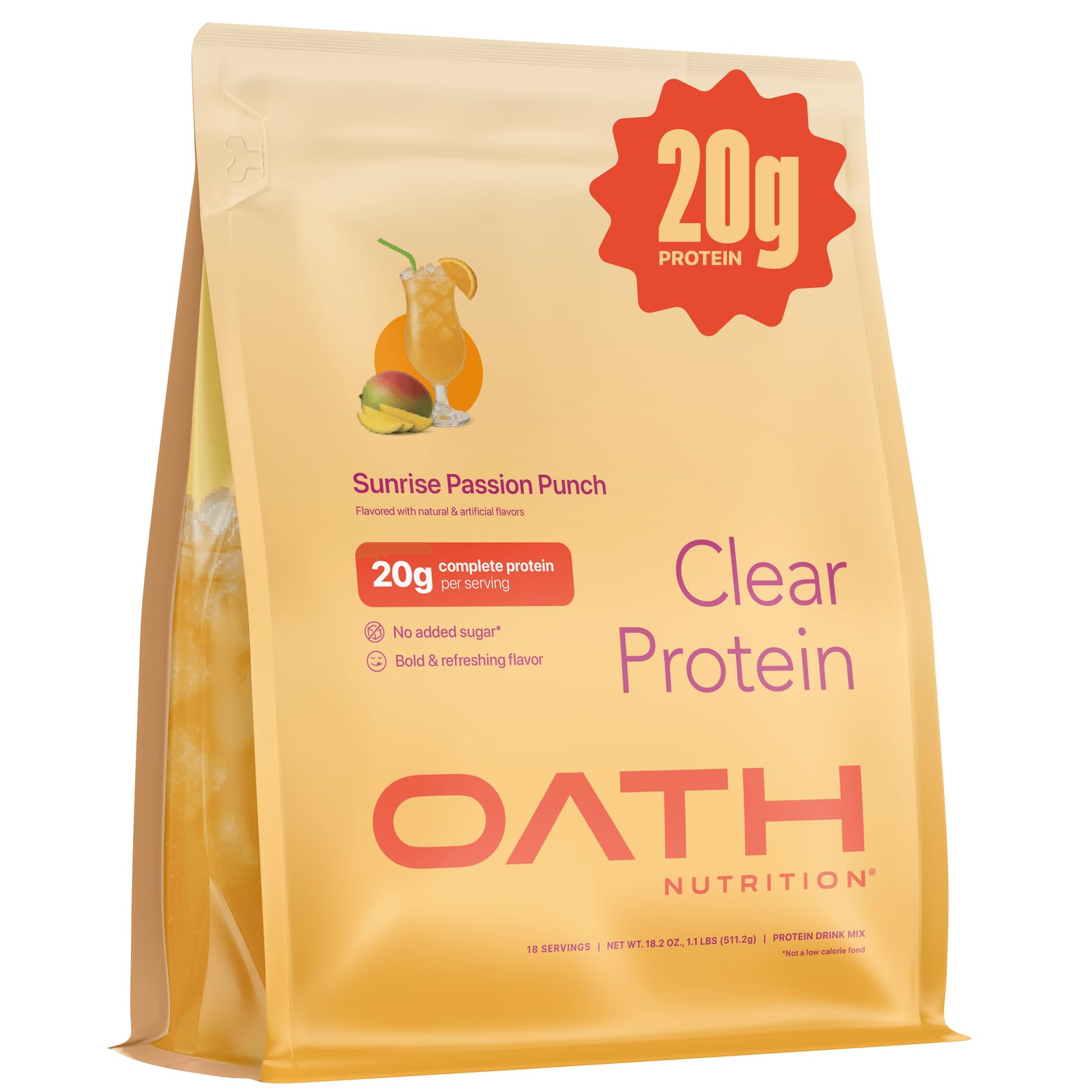 Oath Nutrition Clear Whey Isolate Protein Powder Sunrise Passion Punch, 20g Protein per Serving, No Added Sugar, Grass-Fed, 11.85 oz