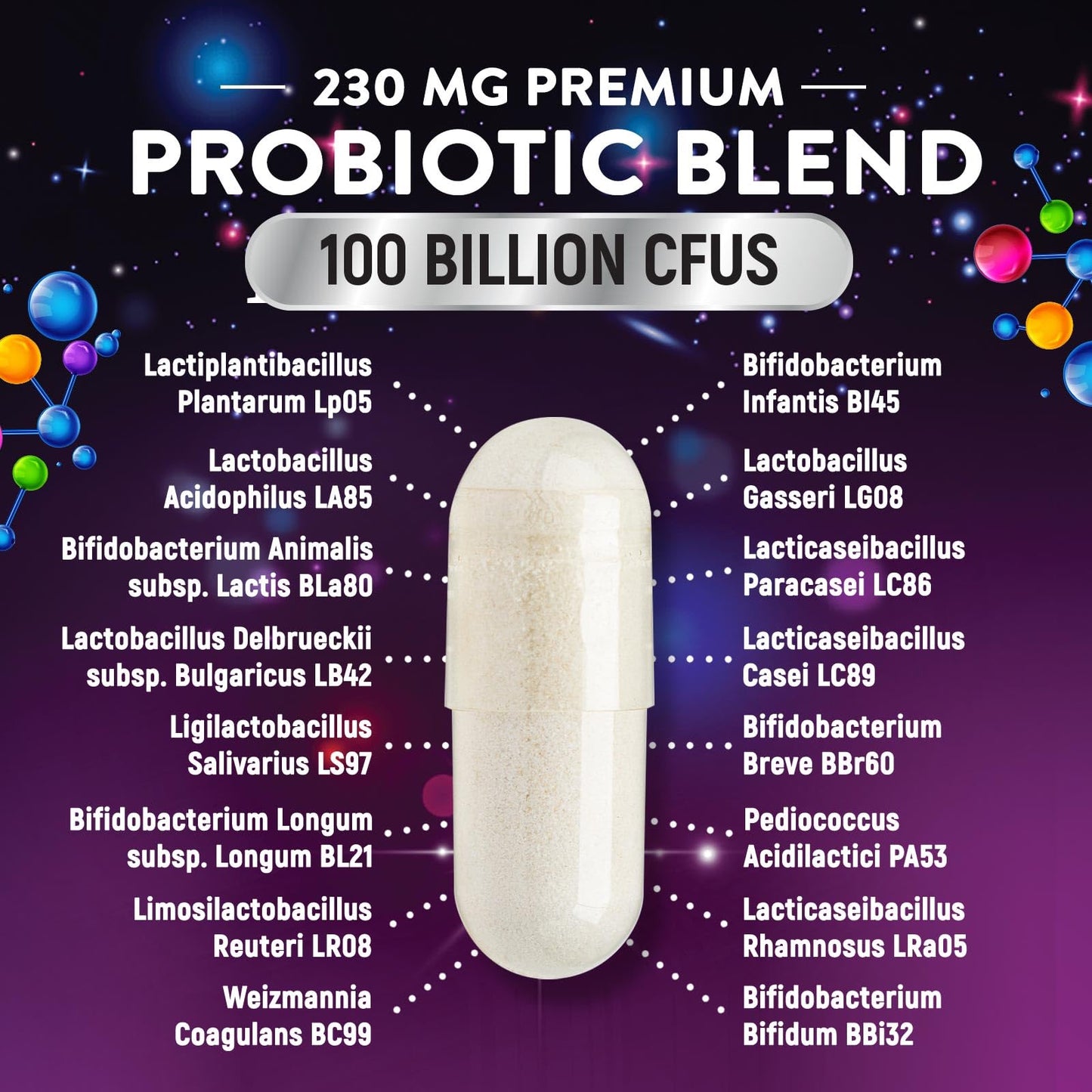 Nature's Probiotic Probiotics for Digestive Health - Probiotic Blend 100 Billion CFU Per Capsule, 16 Premium Strains & Prebiotics, 30 Capsules