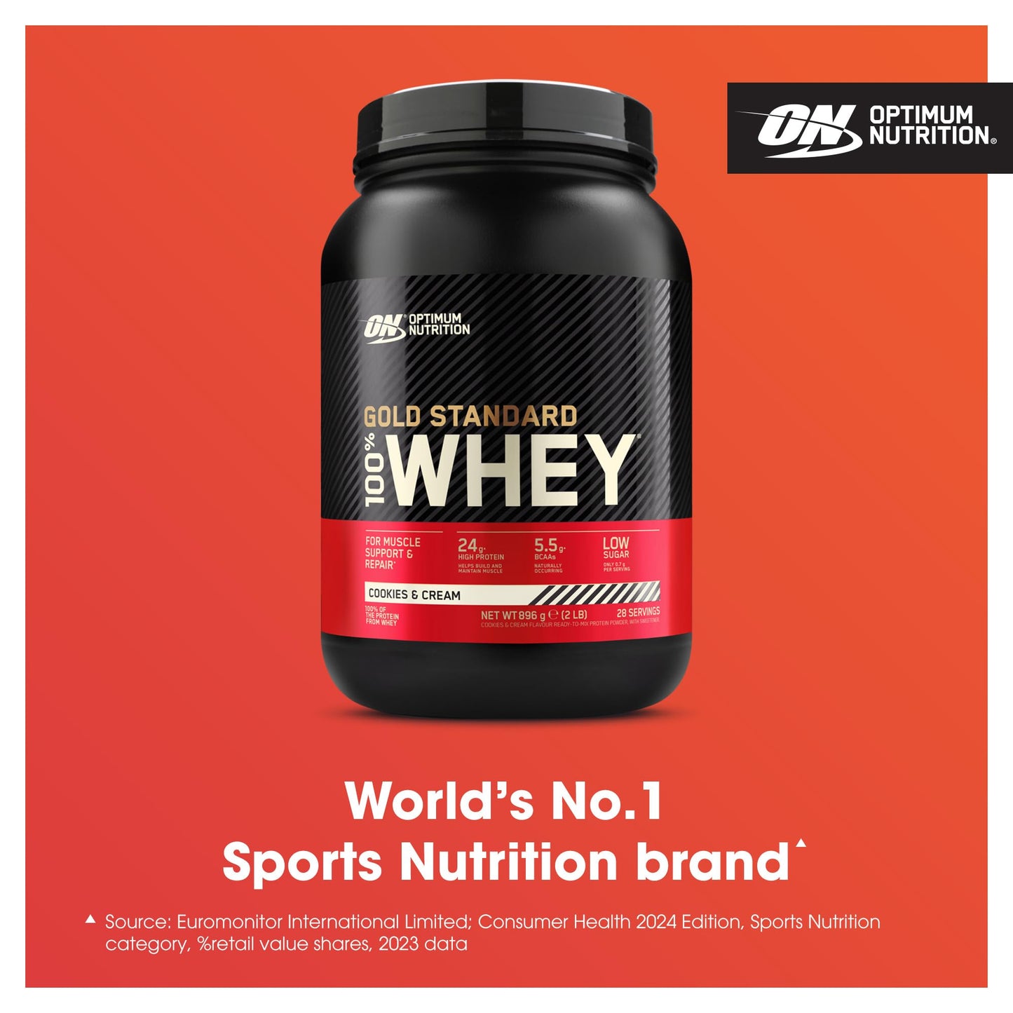 Optimum Nutrition Gold Standard 100% Whey Protein Powder, Cookies & Cream, 2 Pound, 32 Servings