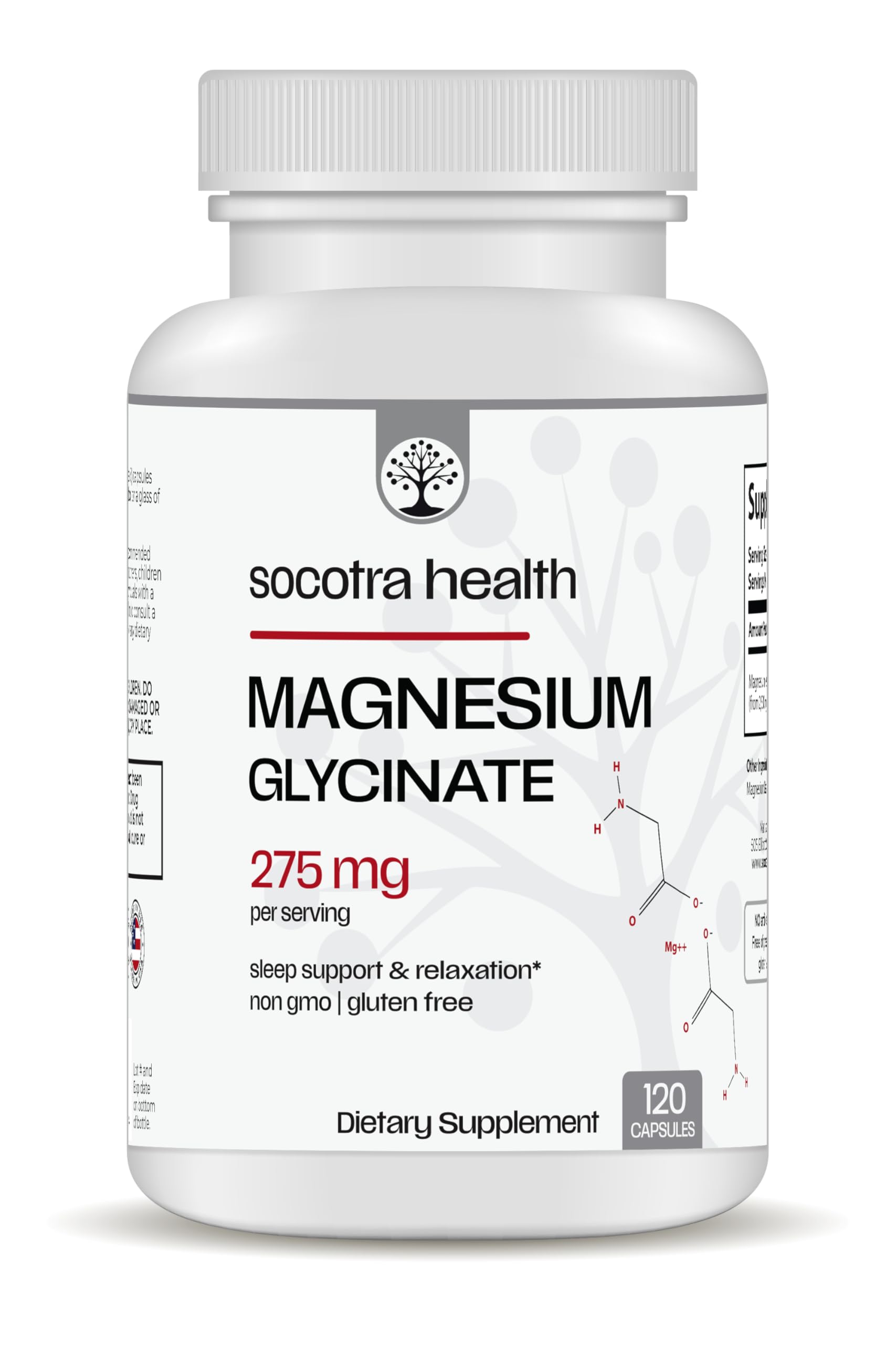 Socotra Health Magnesium Glycinate - High Absorption Magnesium Supplement for Sleep, Relaxation - Chelated - Gluten Free, 120 Capsules