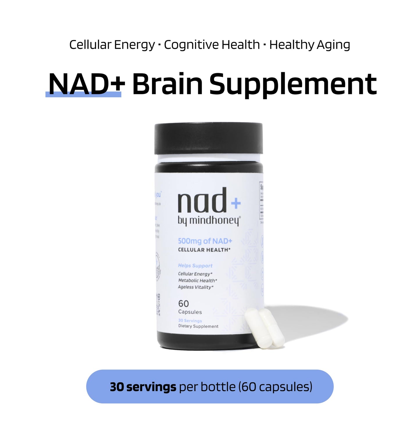 MINDHONEY NAD+ Brain Supplement 500mg Premium Formula Capsule 60 Count