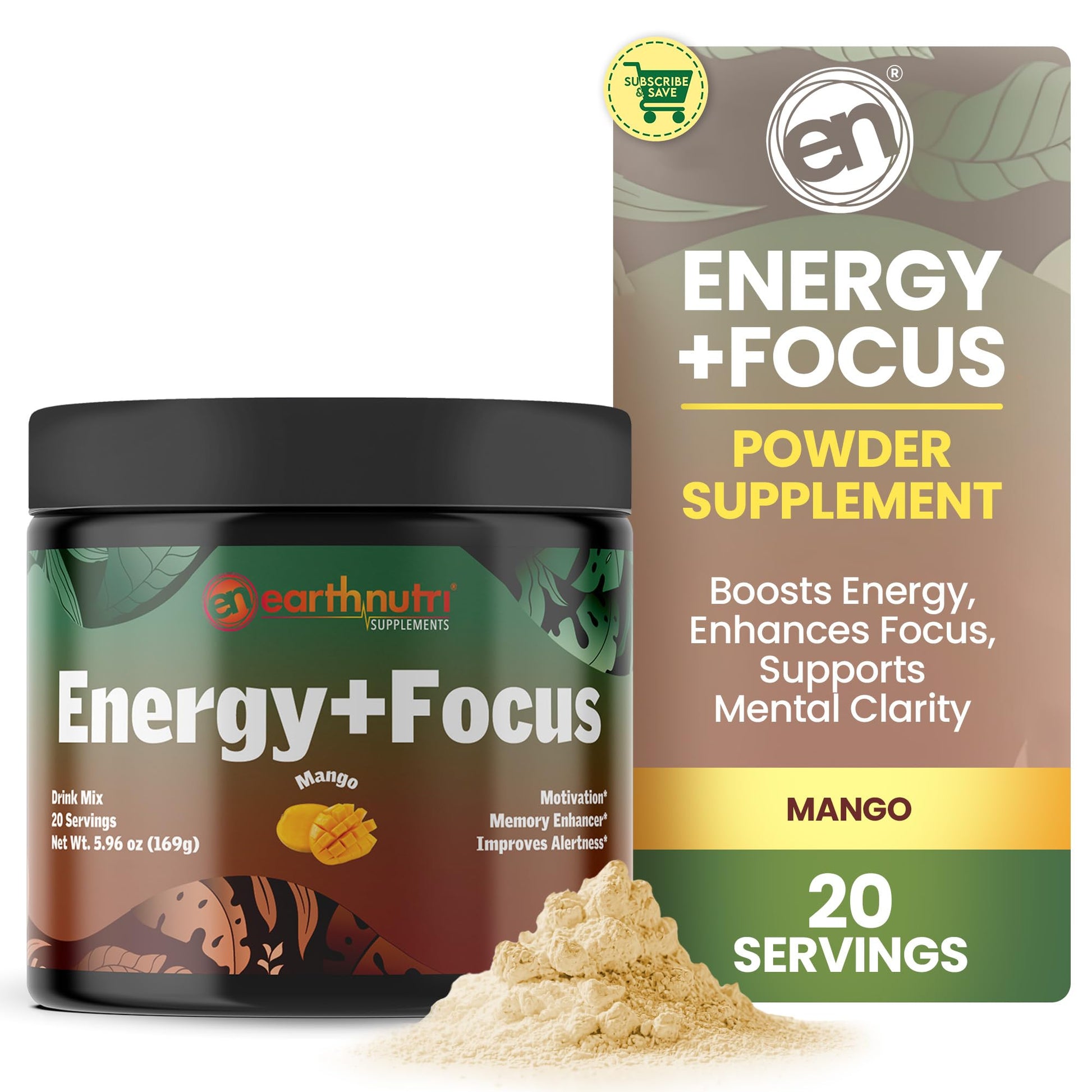 EarthNutri Energy + Focus Powder Supplement, 6.03 oz