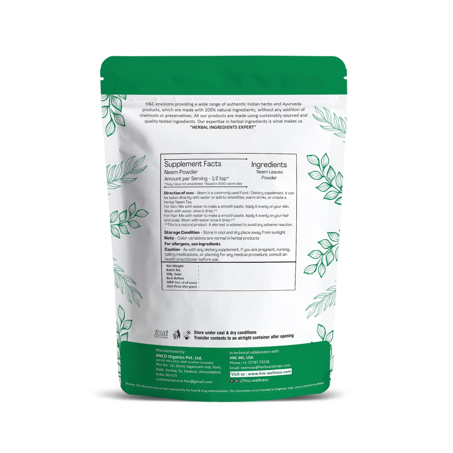 H&C Neem Leaves Powder, 8 oz