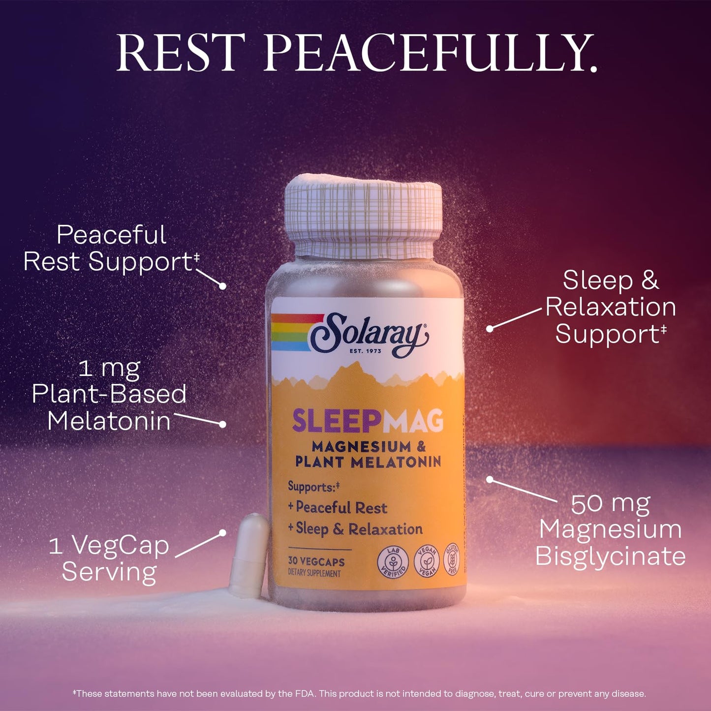 SOLARAY SleepMag Magnesium Glycinate & Melatonin 1 mg Sleep Aid Capsules, 30 Count