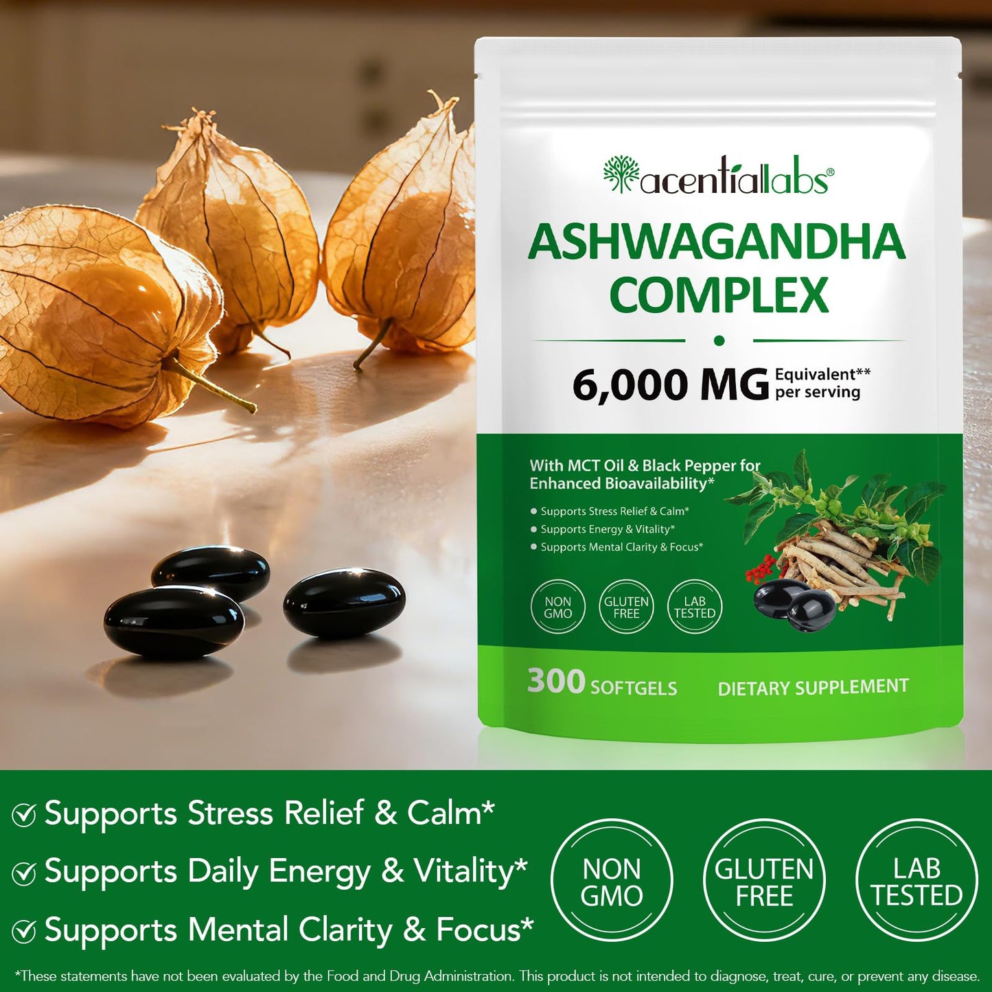ZUZOKKAHA Ashwagandha Extract Capsule, 300 Count