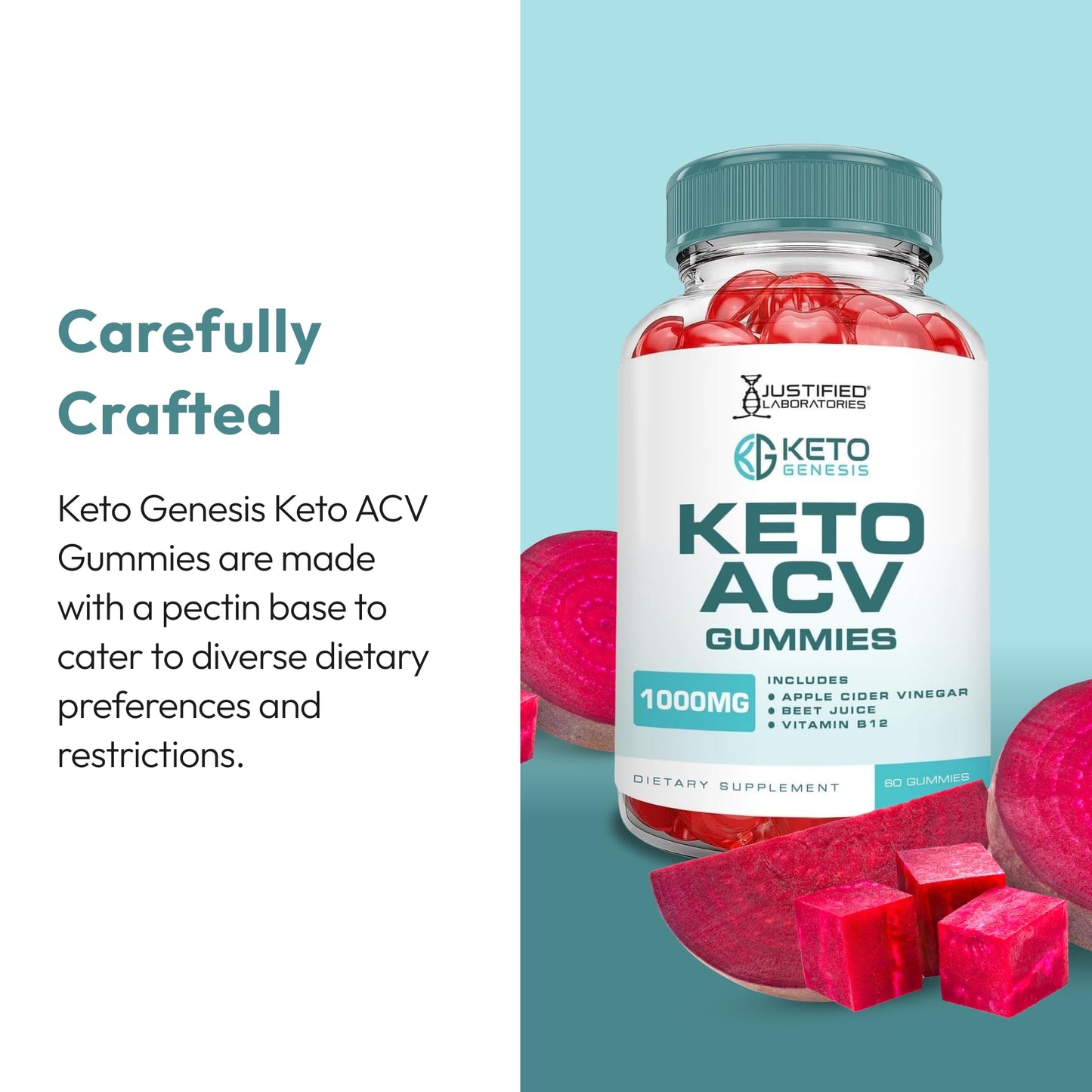 Justified Laboratories Keto Genesis Keto ACV Gummies, 60 Gummies