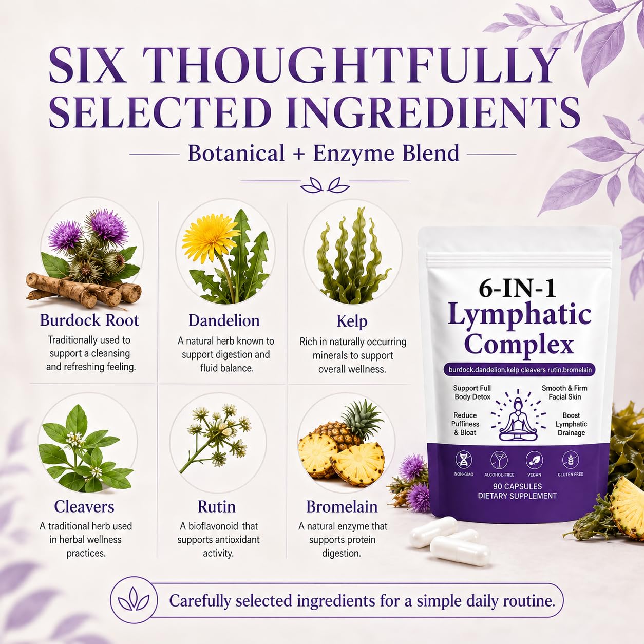 Lence 6-in-1 Lymphatic Complex Capsules, Botanical Blend, 90 Count