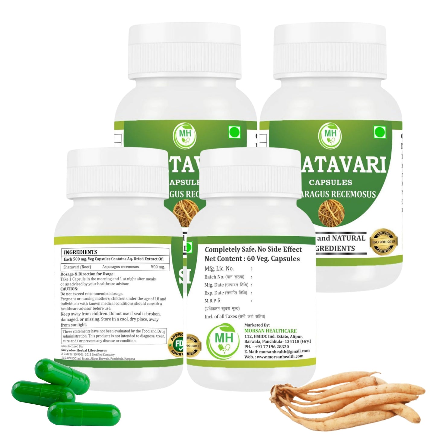 Morsan Healthcare Shatavari 500 mg Capsules, Asparagus Racemosus Extract, 240 Capsules