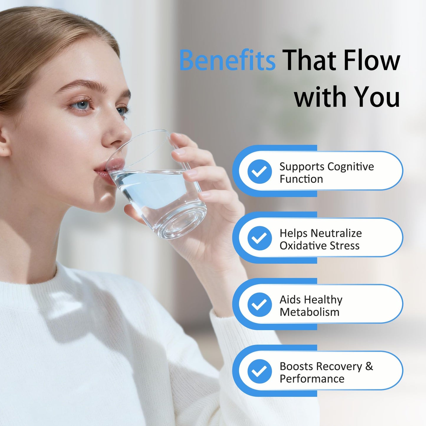 Qoenba PrimeCell H2 Molecular Hydrogen Water Tablets with Magnesium – Antioxidant & Cellular Health Support, 30 Tablets