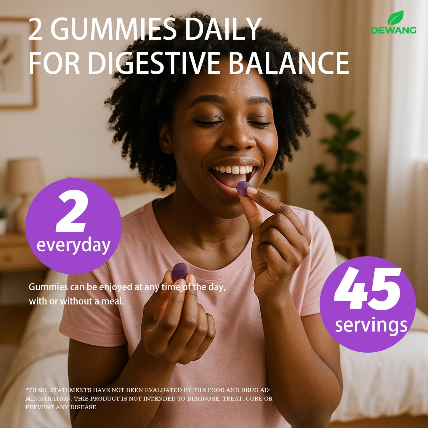 DEWANG Premium Feminine Balance Gummies for Women’s Immune Support & PH Balance, Vegan, Gluten-Free, Grapes Flavor, 90 Gummies