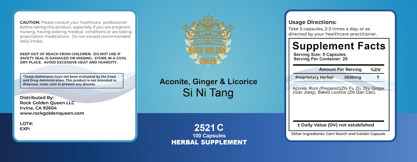 Rock Golden Queen Si Ni Tang/Aconite, Ginger & Licorice Decoction Capsules 100