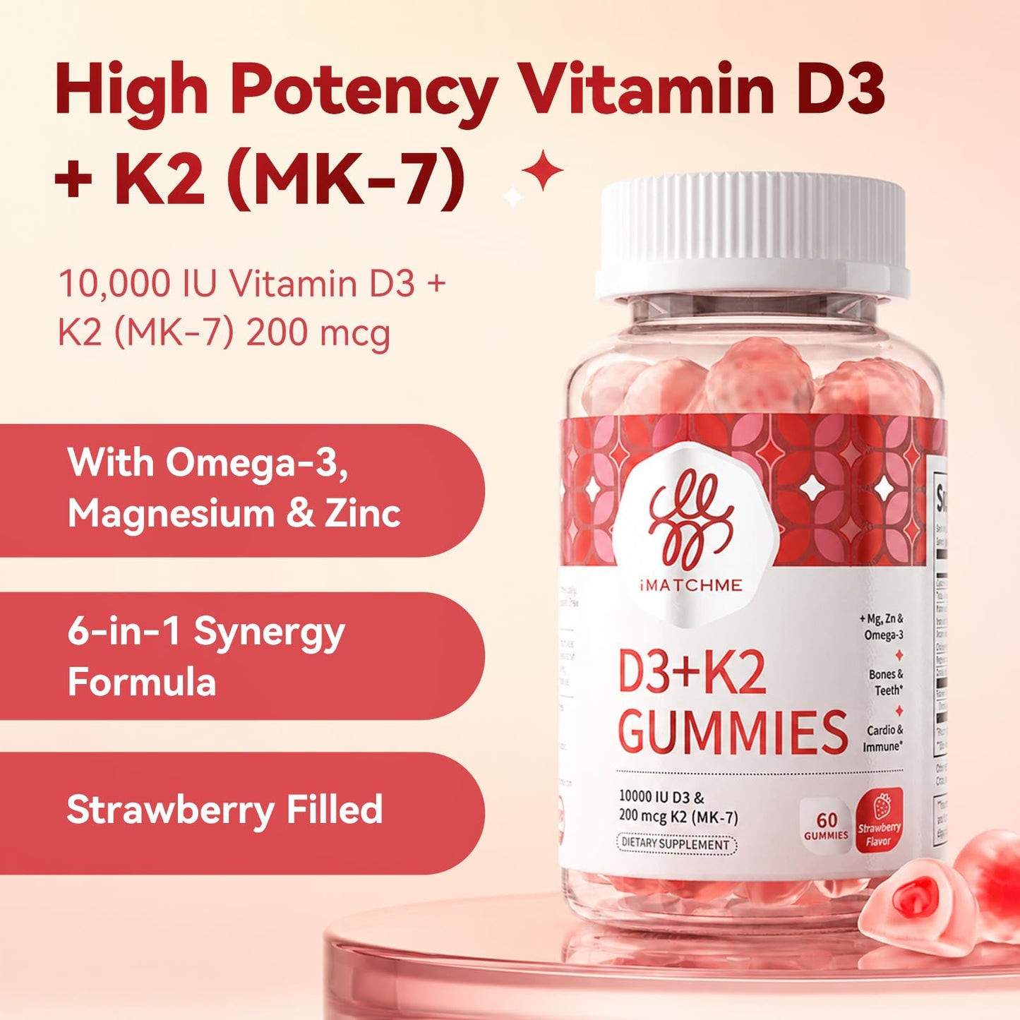 iMATCHME Vitamin D3 K2 Gummies for Adults 60 Count