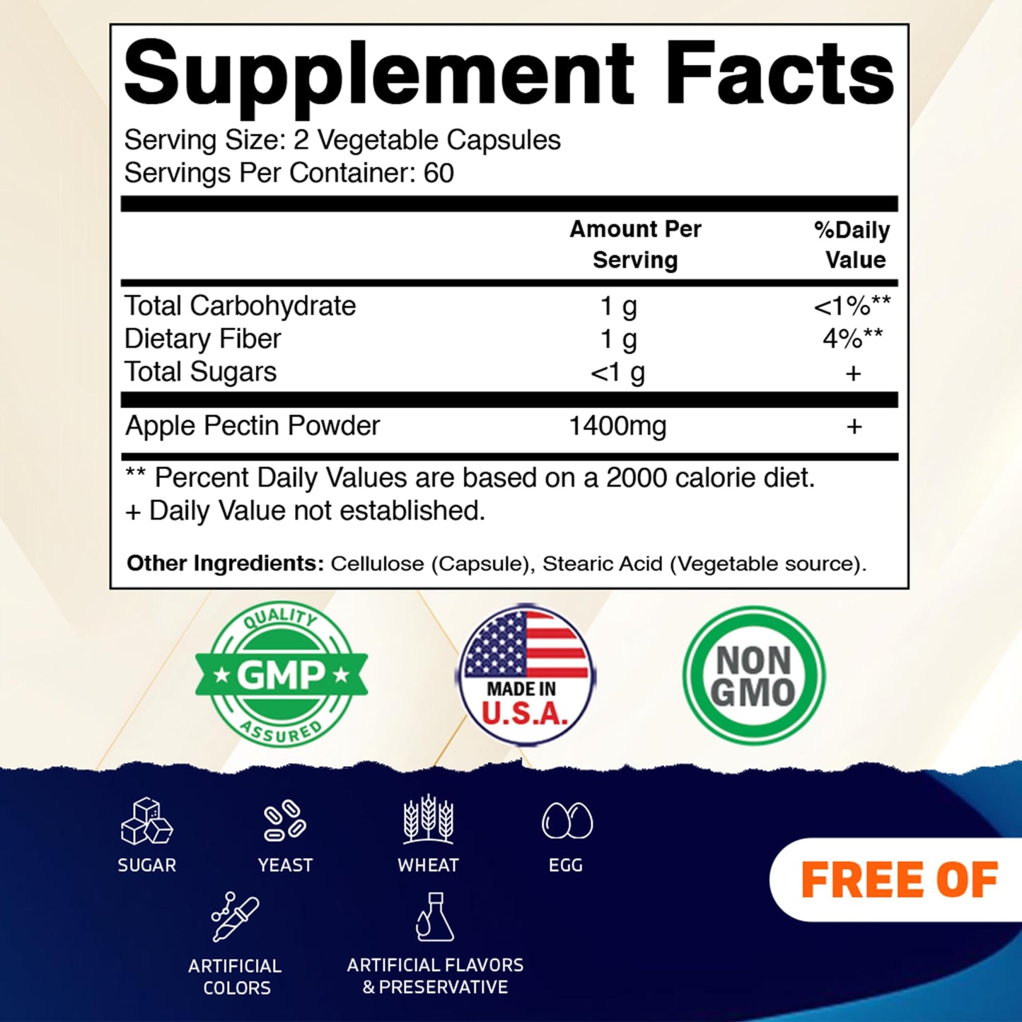 Vitamatic Apple Pectin 1400 mg per 2 Capsules, 240 Capsules
