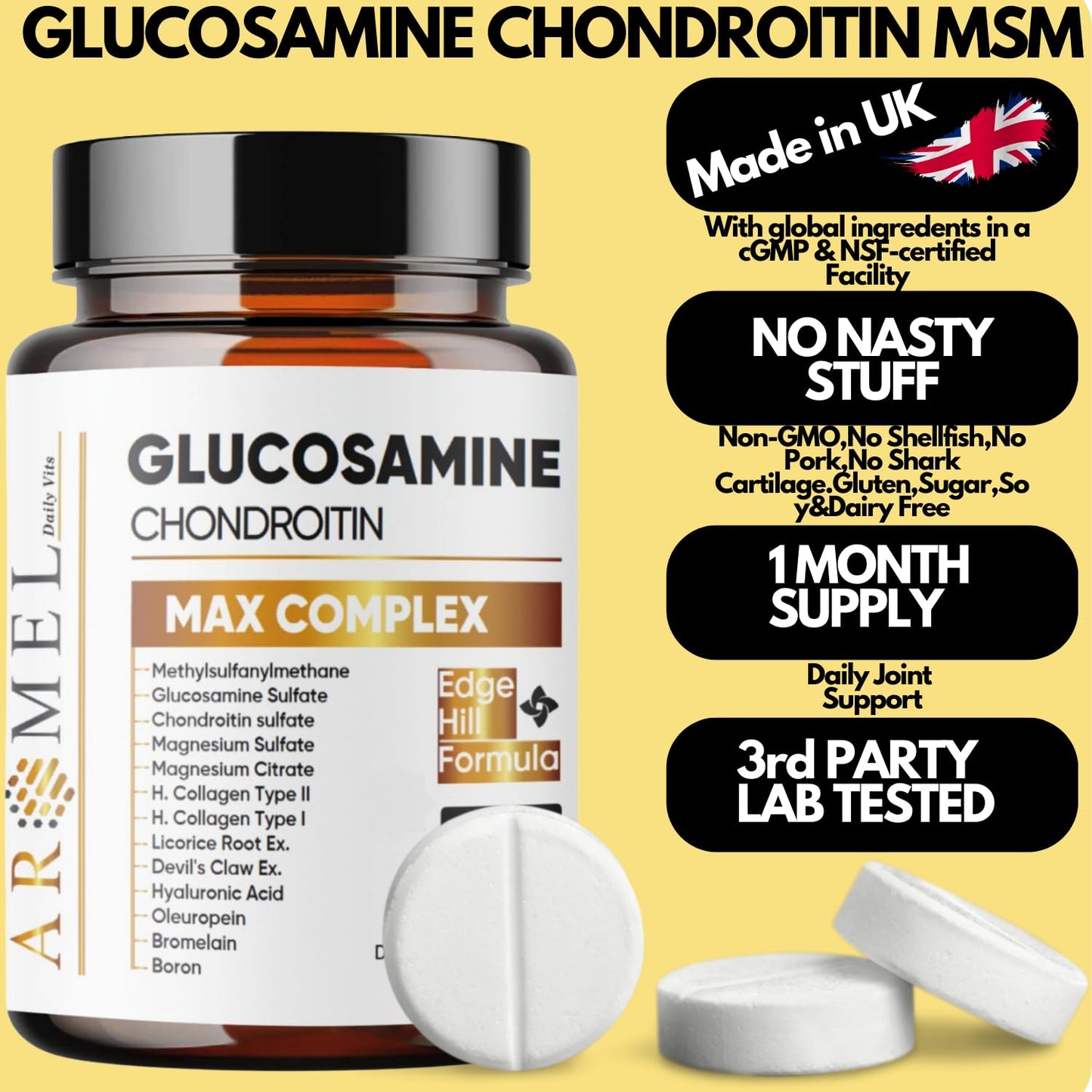 Aromel Glucosamine Chondroitin Turmeric MSM Joint Support Tablets, 60 Count