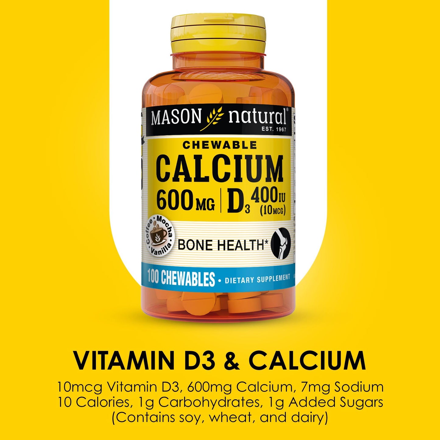Mason Natural Calcium 600 mg with Vitamin D3 Chewables, 100 Count