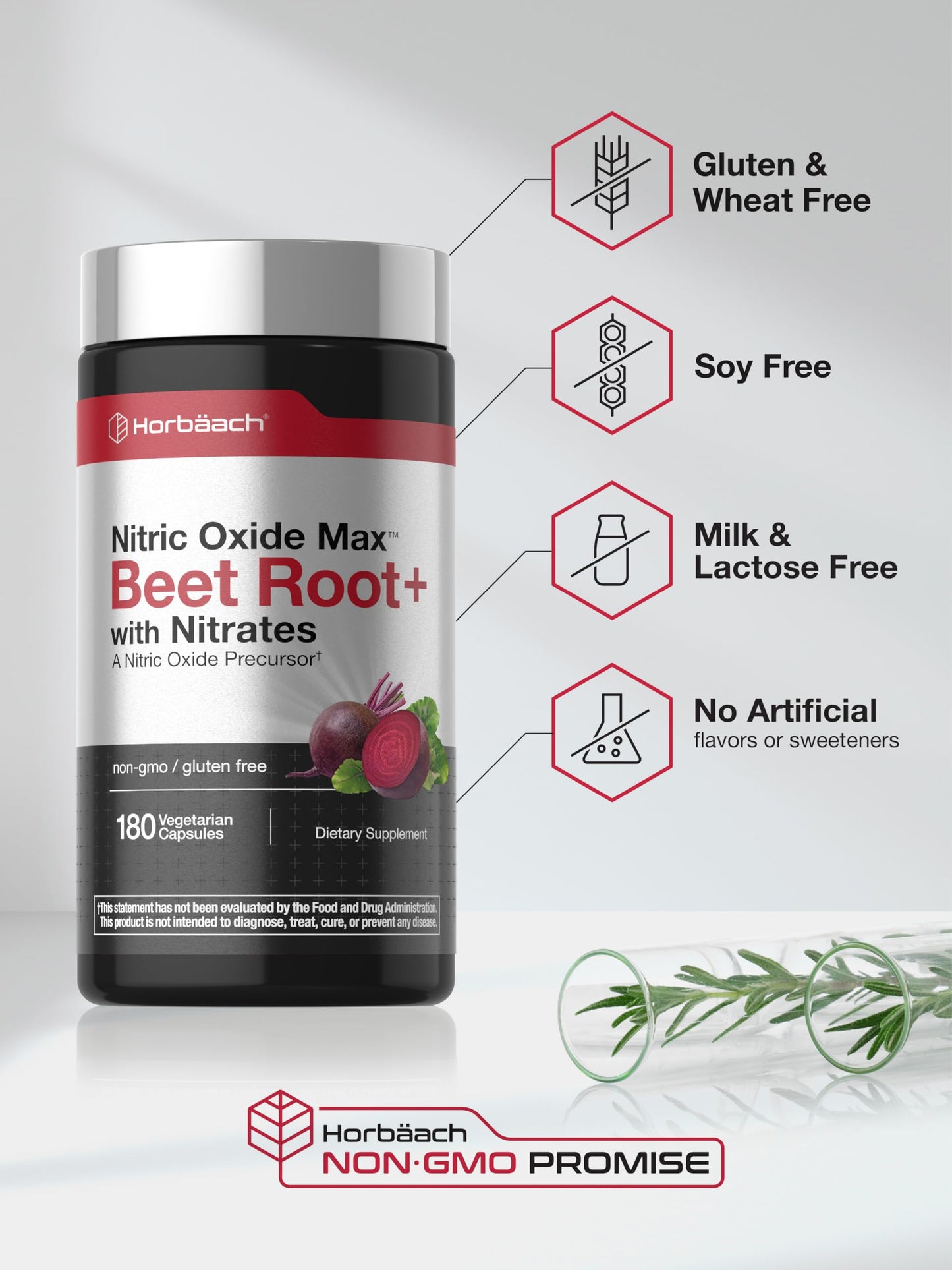 Horbäach Nitric Oxide Beet Root Capsule, 180 Count