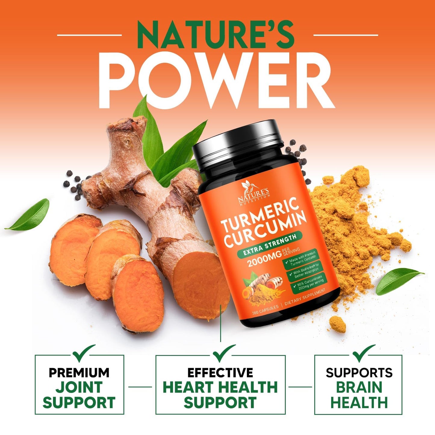 Nature's Nutrition Turmeric Curcumin Supplement 360 Capsules