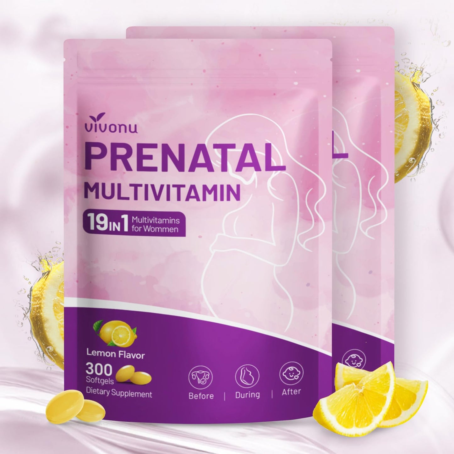VivoNu 19 in 1 Prenatal Multivitamin Softgels, 300 Softgels