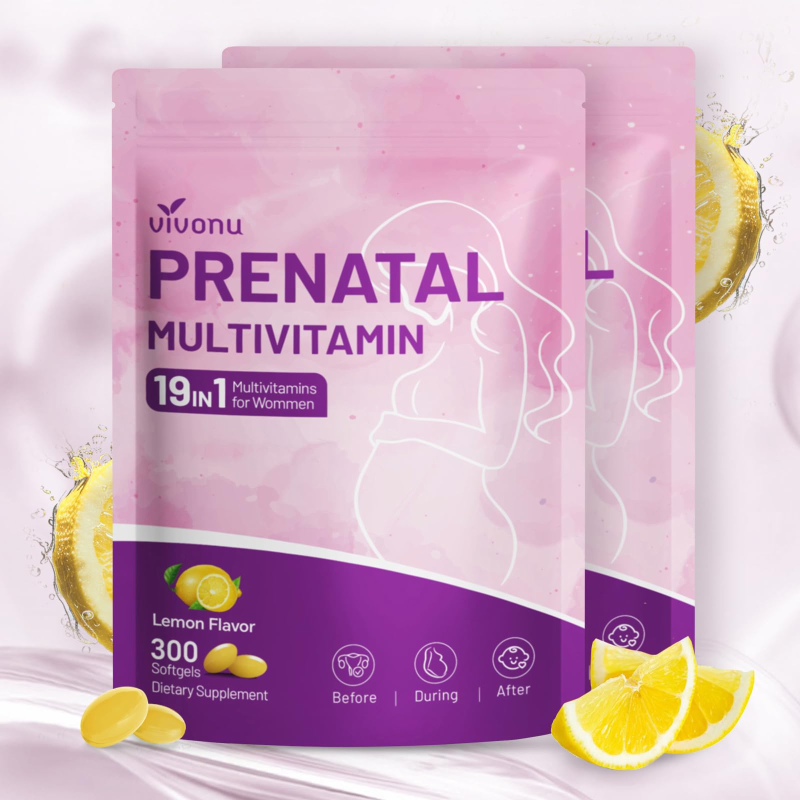 VivoNu 19 in 1 Prenatal Multivitamin Softgels, 300 Softgels