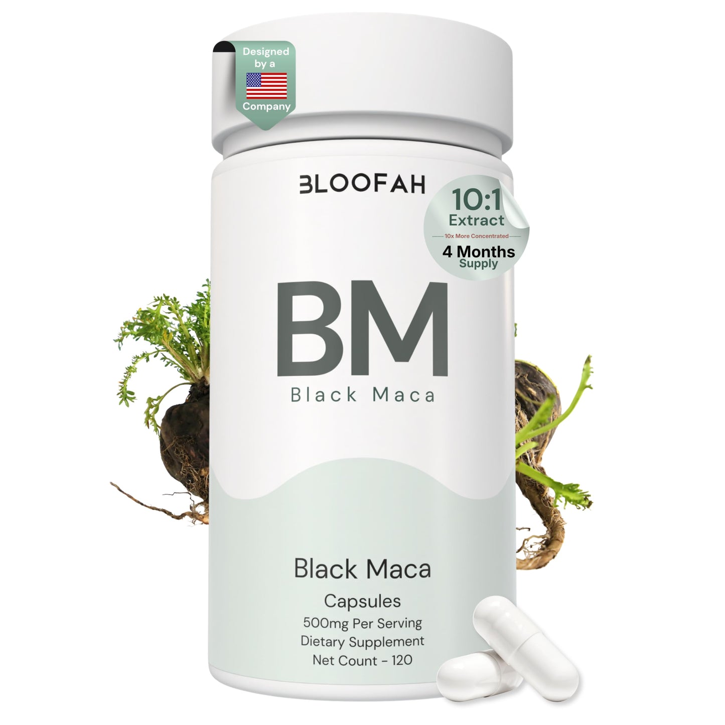 Bloofah BM Black Maca Capsules 500mg – Black Maca Root Extract 10:1 (Lepidium meyenii) Botanical Supplement, Peruvian Maca for Daily Vitality & Routine Support, 120 Capsules