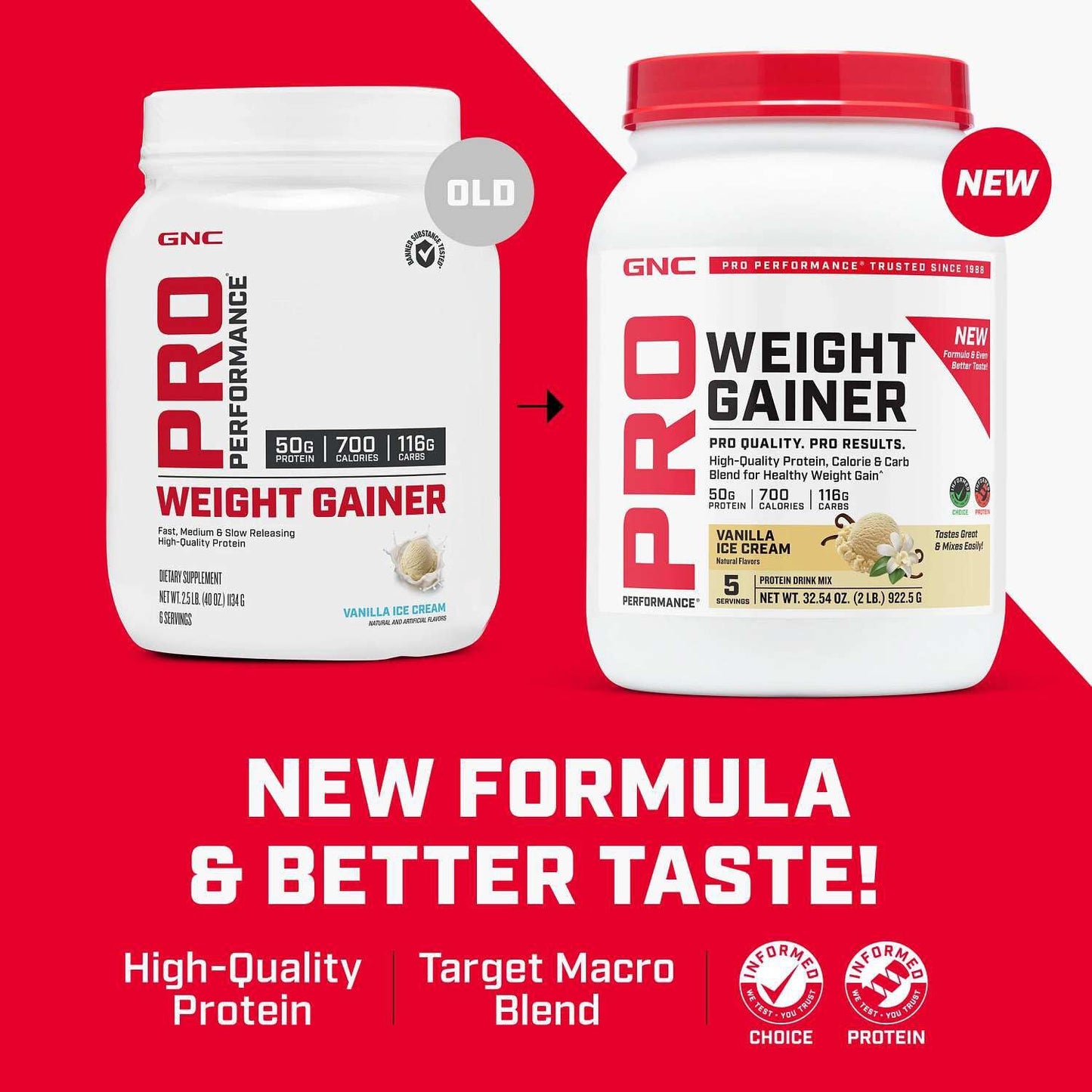 GNC Pro Performance Weight Gainer Protein Powder Vanilla Ice Cream 40 Servings