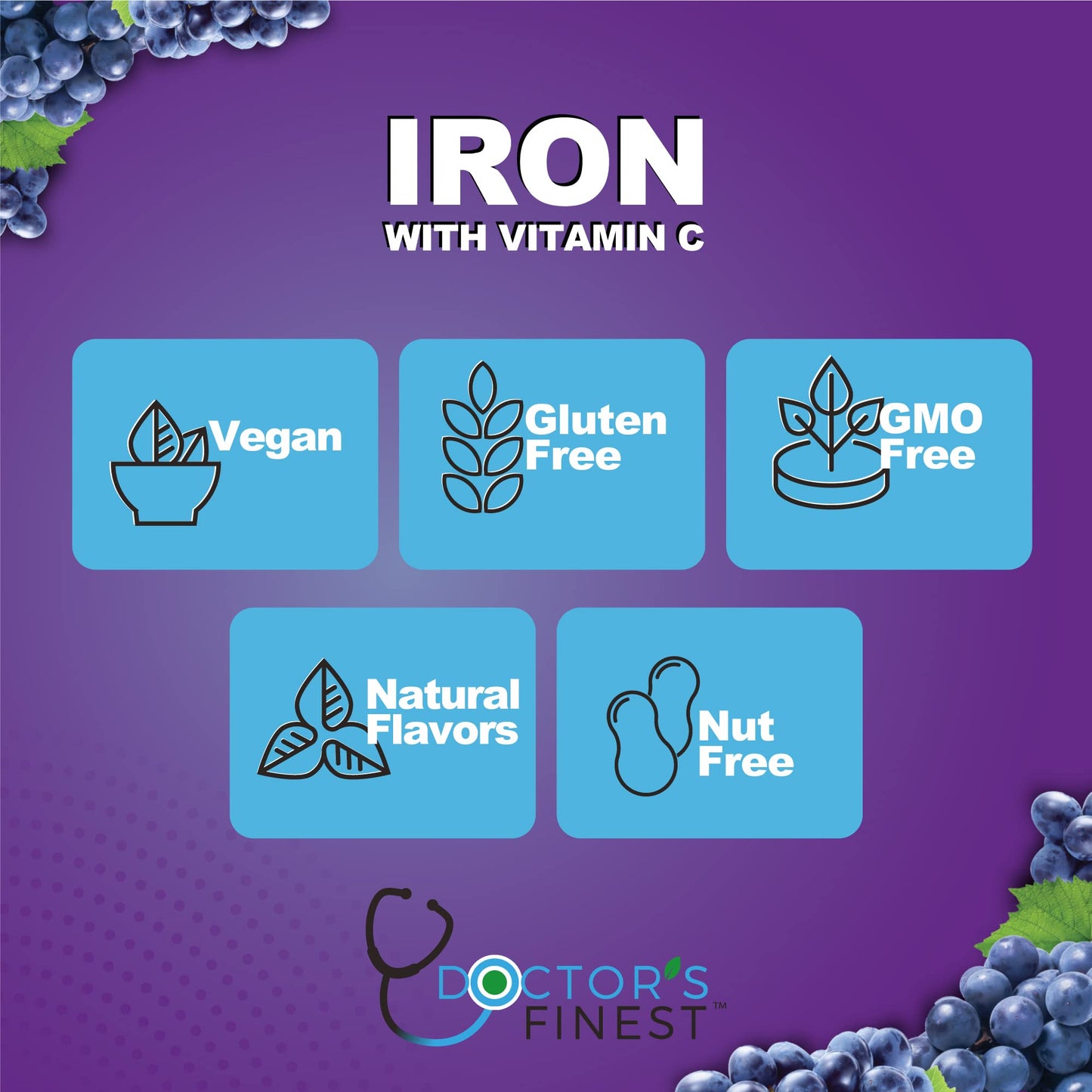 Doctors Finest Iron 10mg Vitamin C Gummies, 60 Gummies