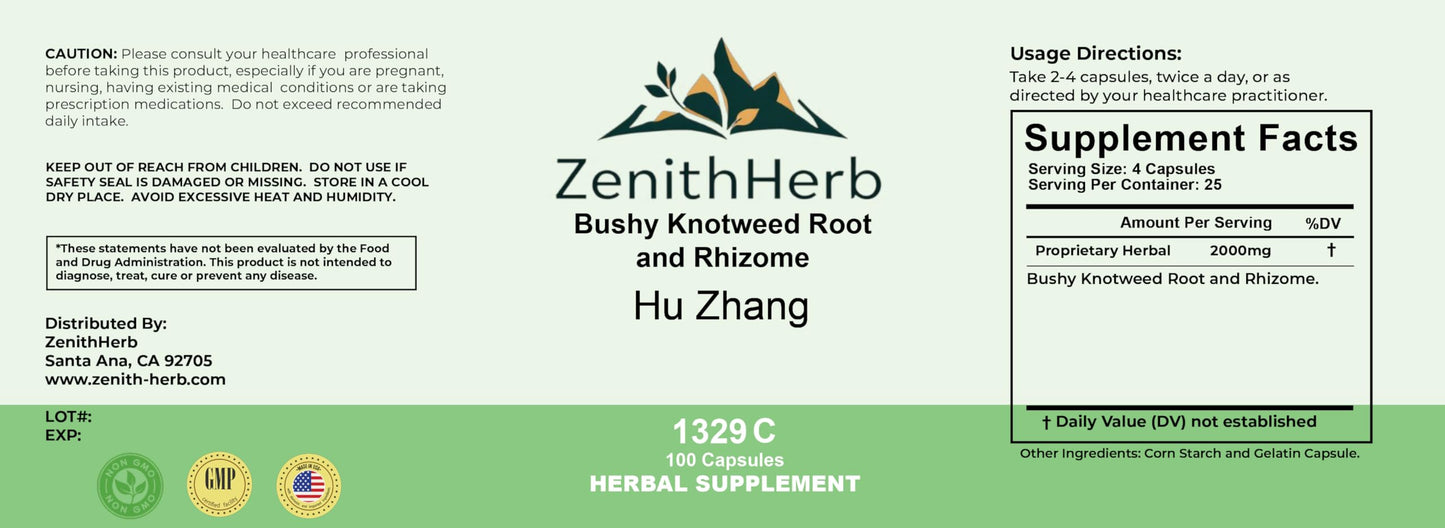 ZenithHerb Bushy Knotweed Root and Rhizome Hu Zhang Herbal Supplement 100 Capsules