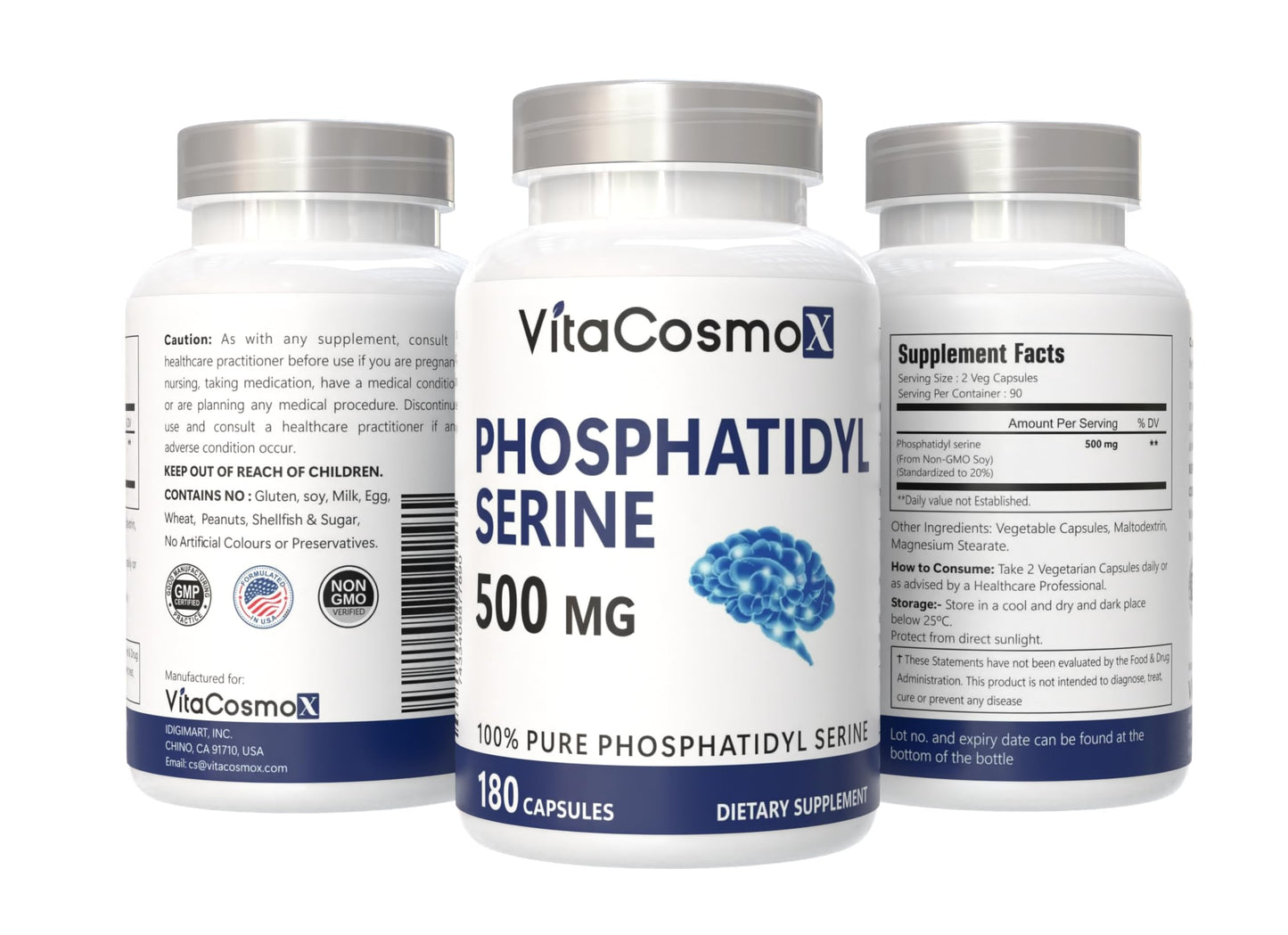 VitaCosmoX Phosphatidylserine 500mg, 180 Capsules