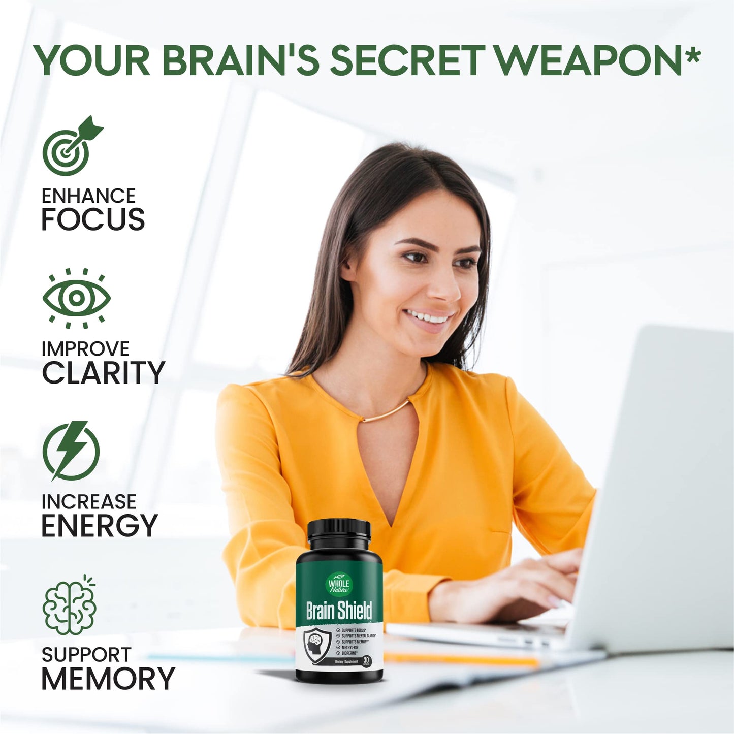 Whole Nature Brain Booster Nootropics - Brain Shield Capsule 30 Count