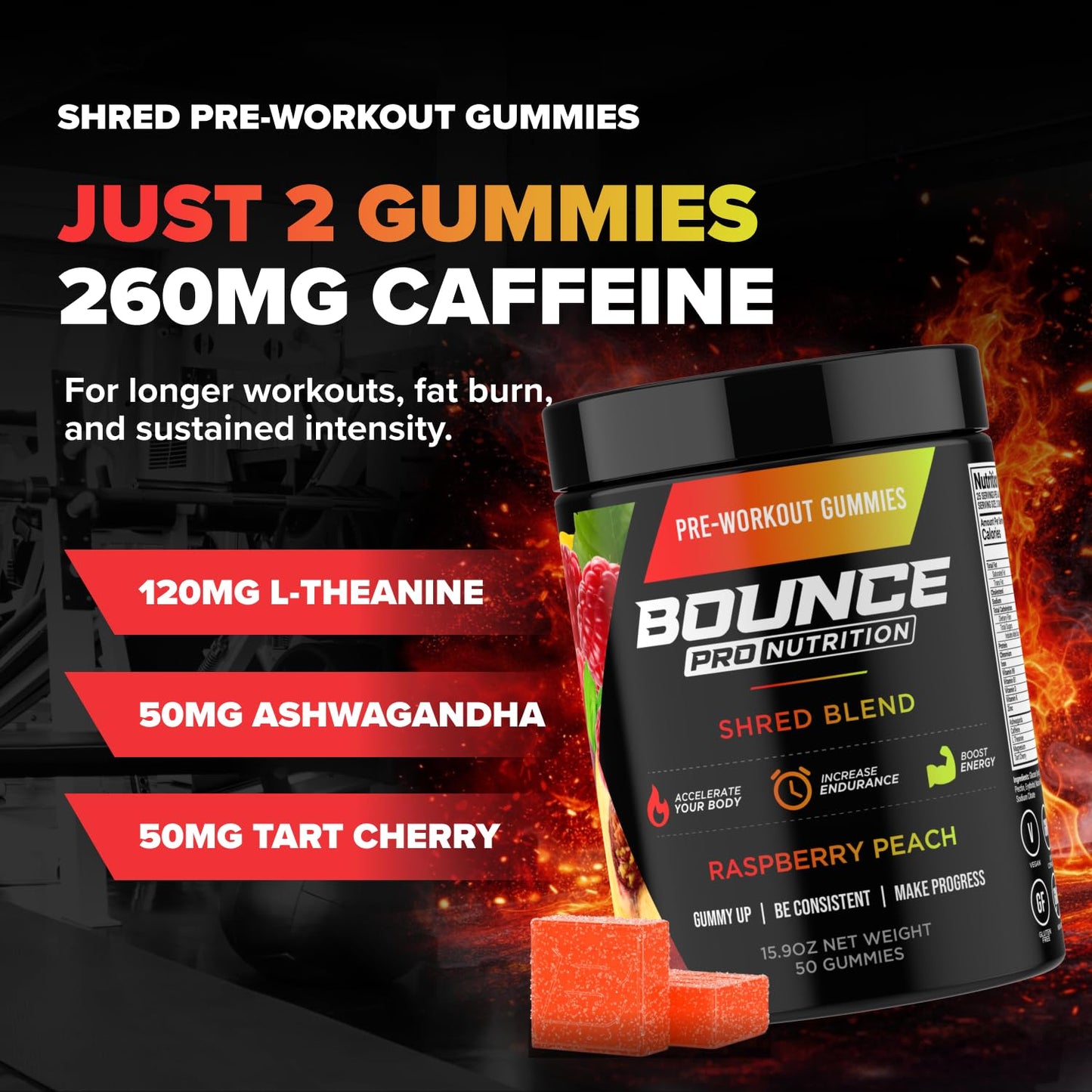 Bounce Pro Shred Blend Pre Workout Gummies 50 Gummies