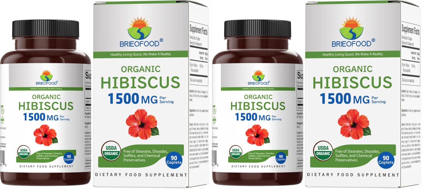 Brieofood Organic Hibiscus 1500mg Tablets, 180 Count