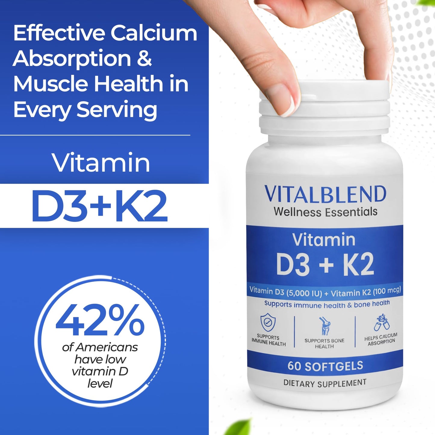 vitalblend Vitamin D3 K2 Softgels 60 Count