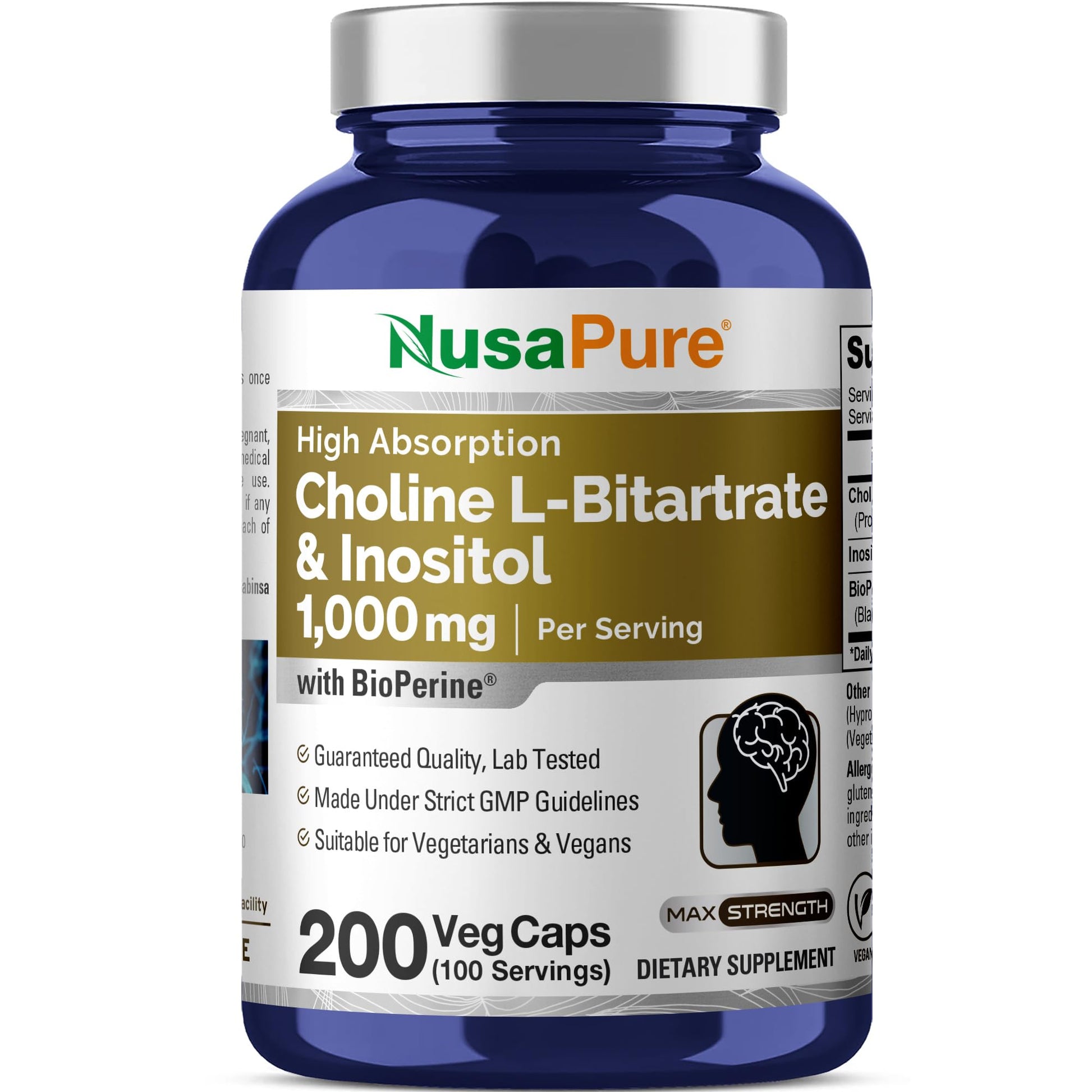 NusaPure Choline & Inositol Capsules 200 Count