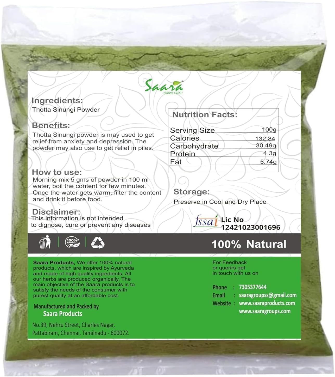 Generic Thotta Sinungi Seed Powder Mimosa Pudica Seed Powder Powder 10.52 Ounce