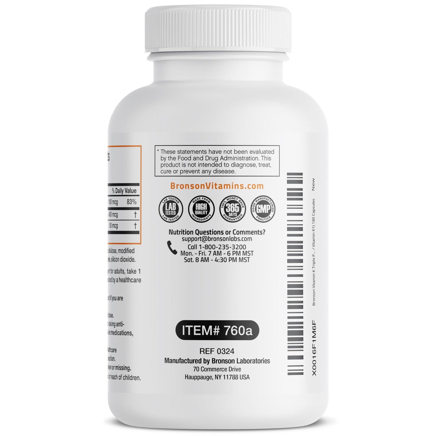 Bronson Vitamin K Triple Play (Vitamin K2 MK7 / Vitamin K2 MK4 / Vitamin K1) Full Spectrum Complex Vitamin K Supplement, 180 Capsules