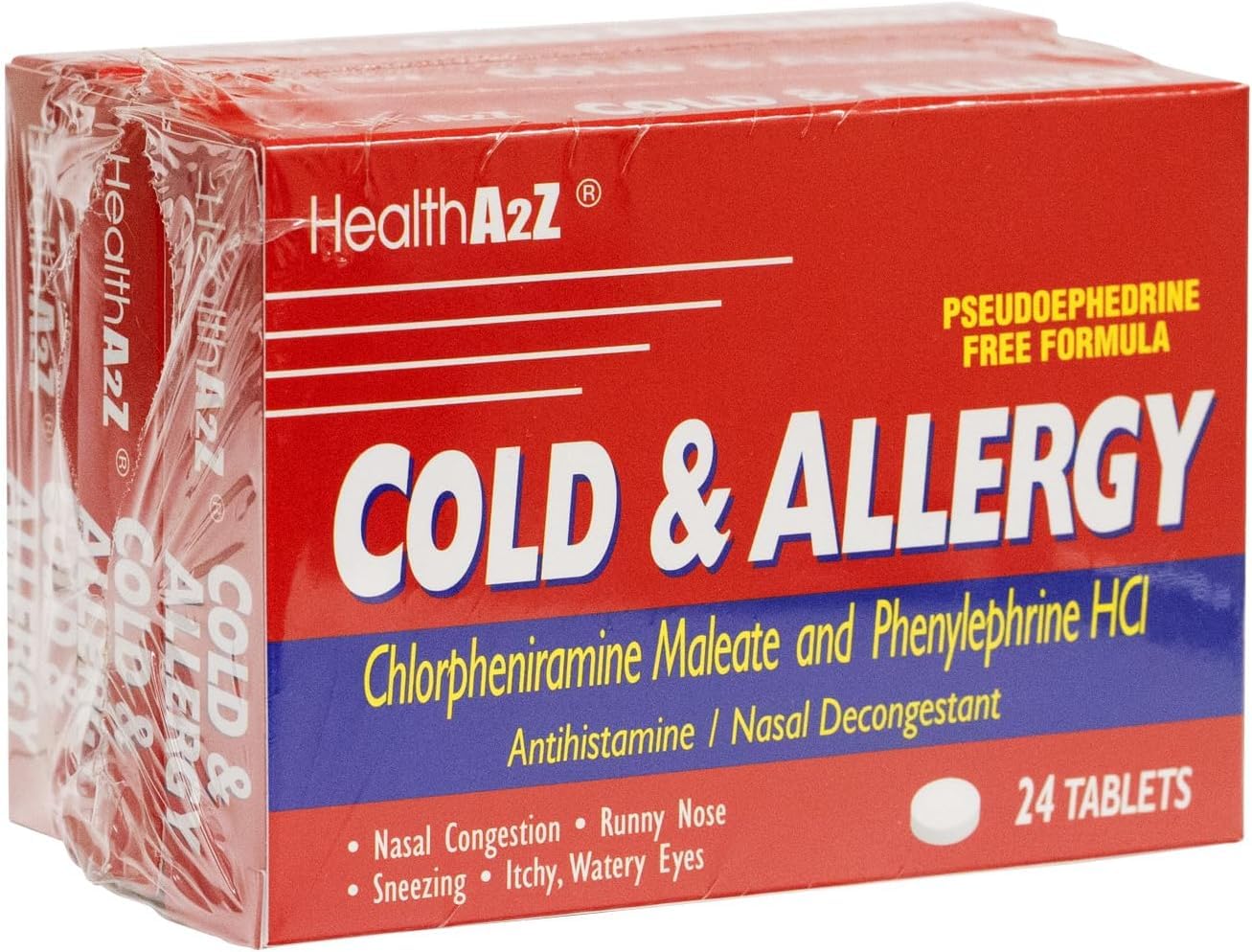 HealthA2Z Cold & Allergy | Chlorpheniramine Maleate & Phenylephrine HCL | 24 Tablets x 3pack (72 Tablets)