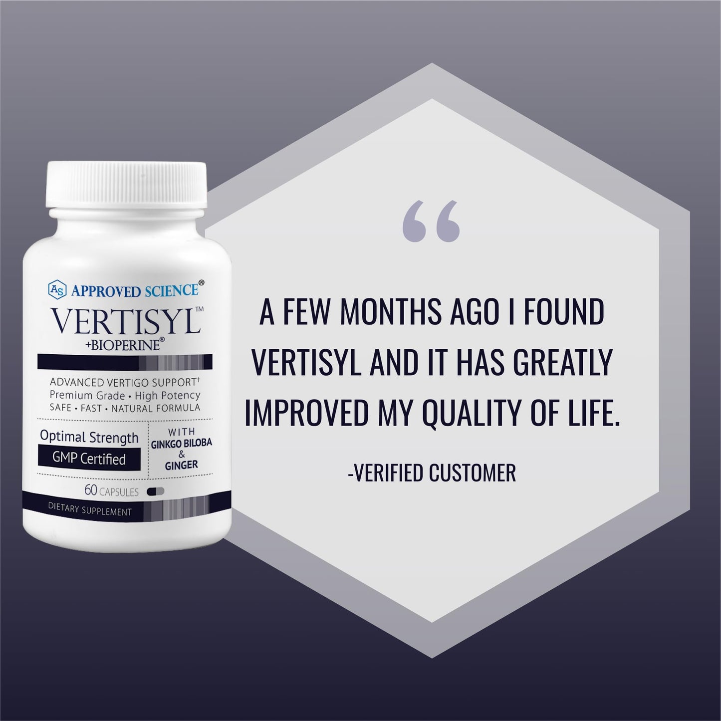 Approved Science VertiSyl - Ginkgo Biloba, Ginger, Vitamin D3, BioPerine, 60 Capsules