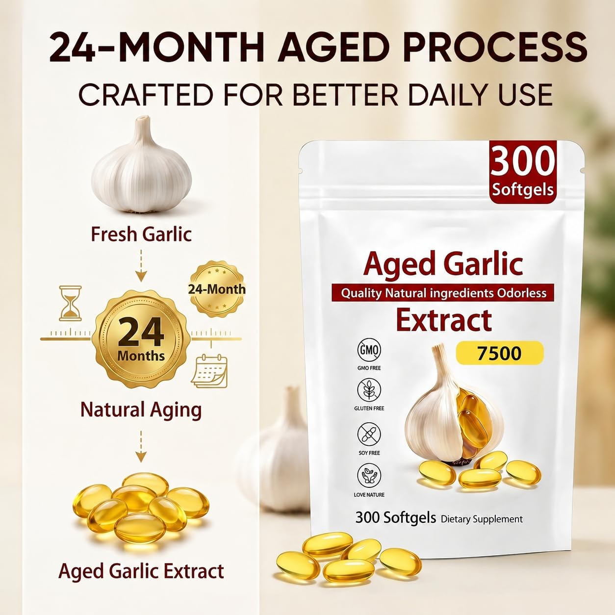 GROHESE Aged Garlic Extract Odorless Organic Garlic Extract Softgels 1 Count