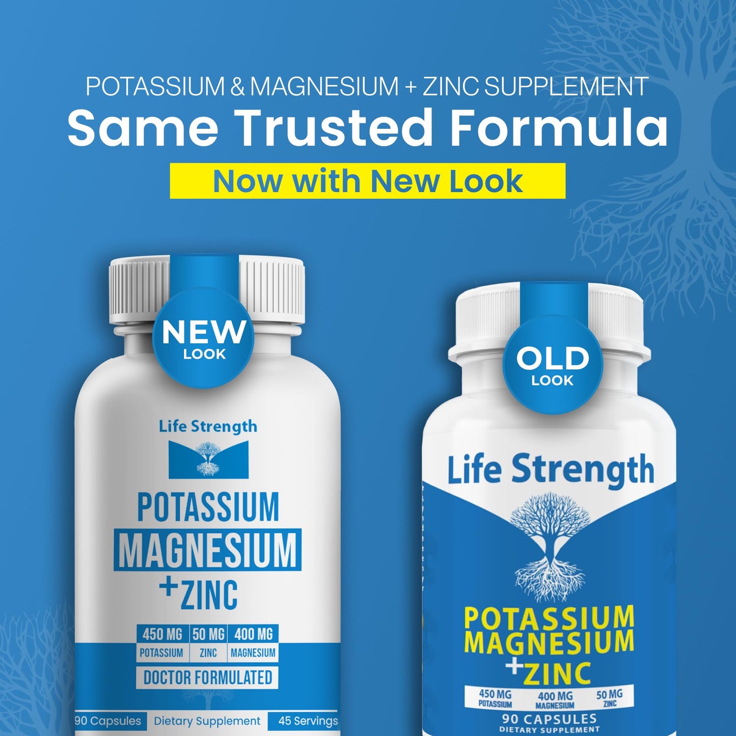 LifeStrength Magnesium Potassium Zinc Supplements Capsules, 90 Count