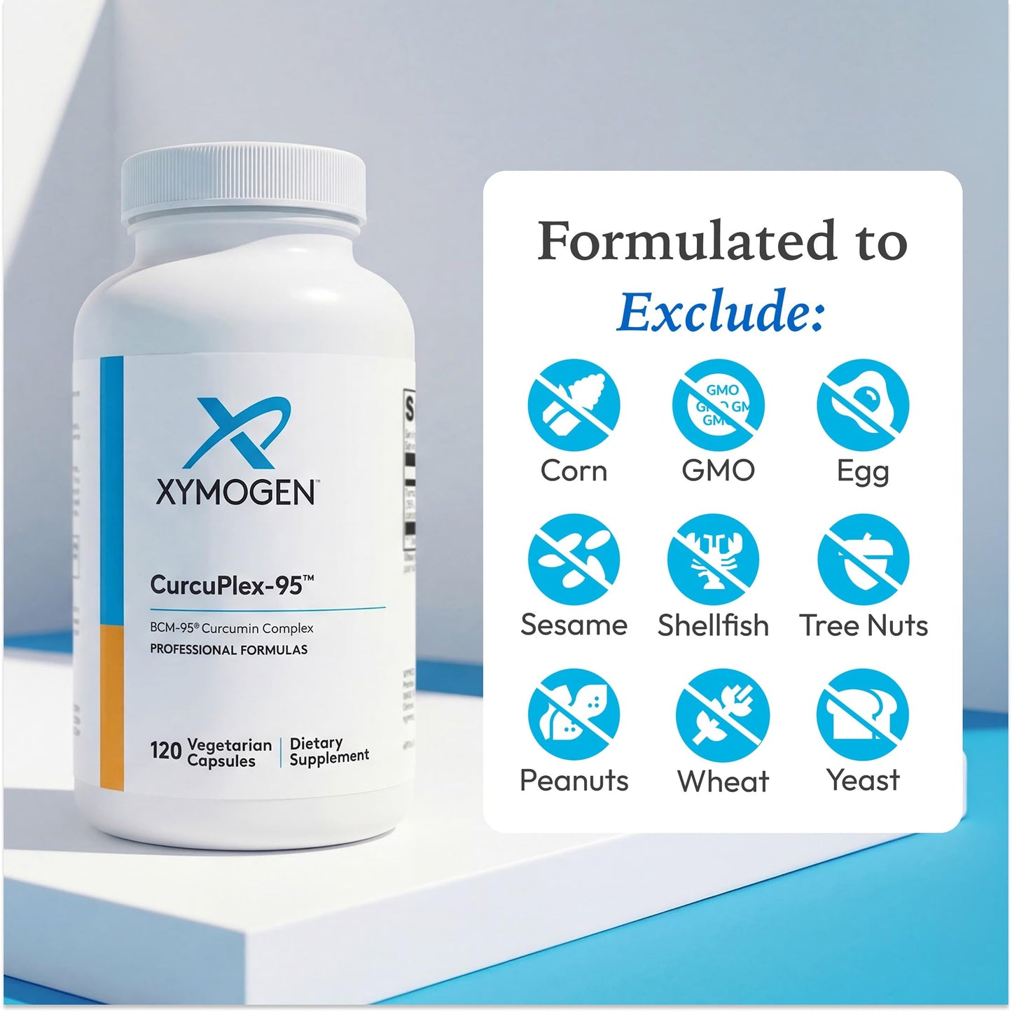 XYMOGEN CurcuPlex-95 Turmeric Curcumin Supplement for Daily Brain Support* - Enhanced Bioavailability - Non-GMO, Gluten-Free, Vegan 120 Capsules