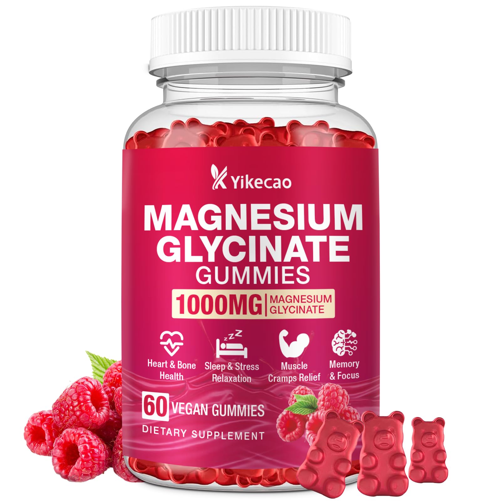 Yikecao Magnesium Glycinate Gummies 1000mg, 60 Count