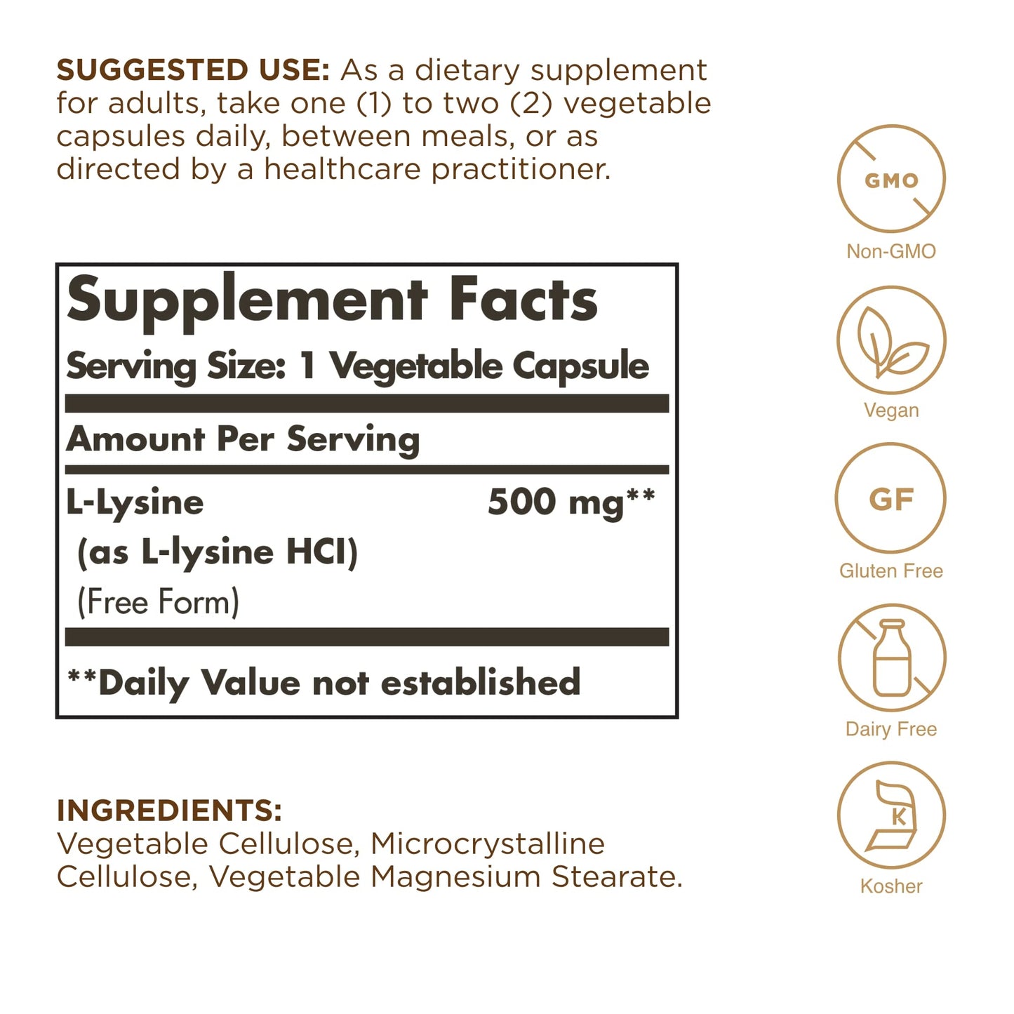 Solgar L-Lysine 500 mg Capsule, 100 Count