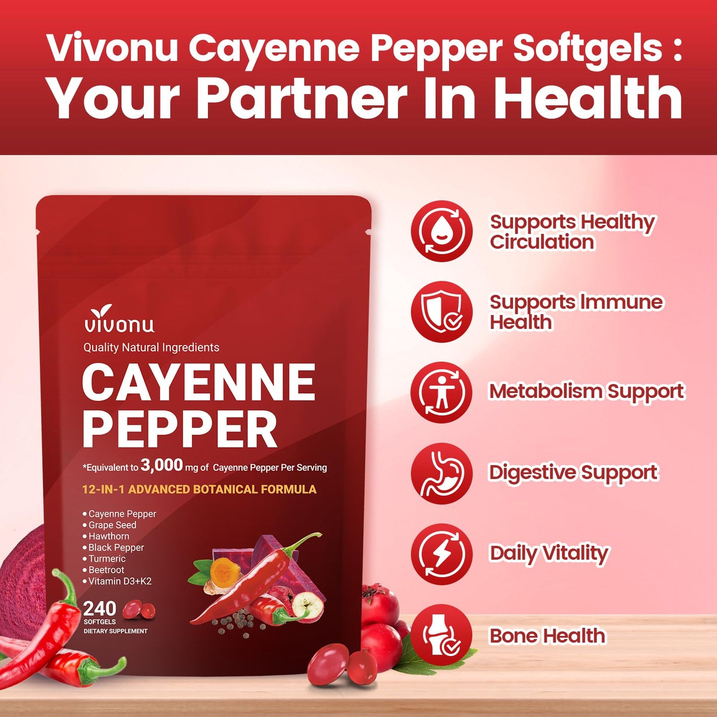 VivoNu Cayenne Pepper Capsule 240 Capsules