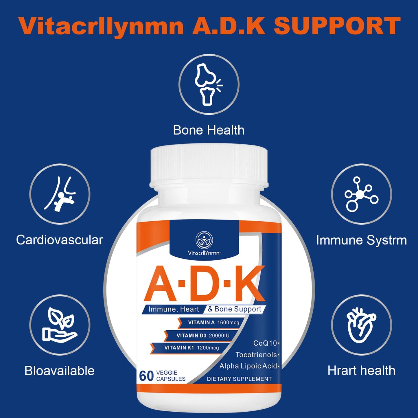 VITACRLLYNMN ADK Vitamin Supplement 20000 IU Capsules, 60 Count